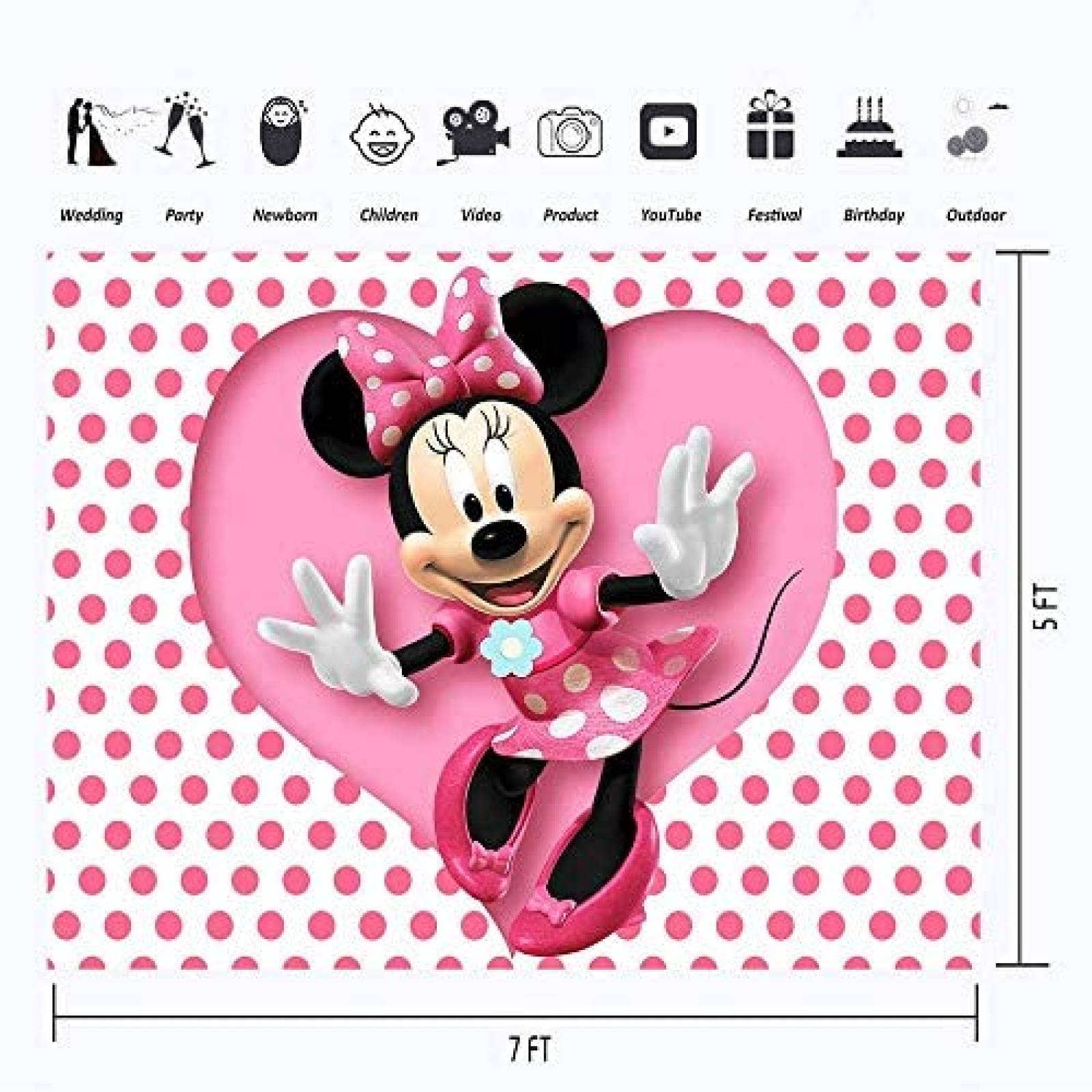 Fondo Fotografia YouRan Minnie Mouse Baby shower 7x5" -Rosa