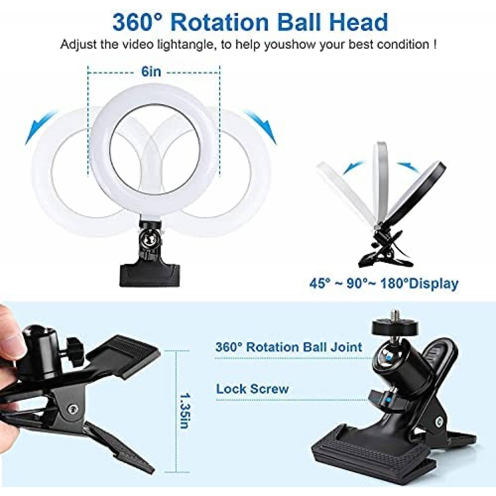 Aro de luz para selfie SXYL 6.3" con clip para laptop -Negro