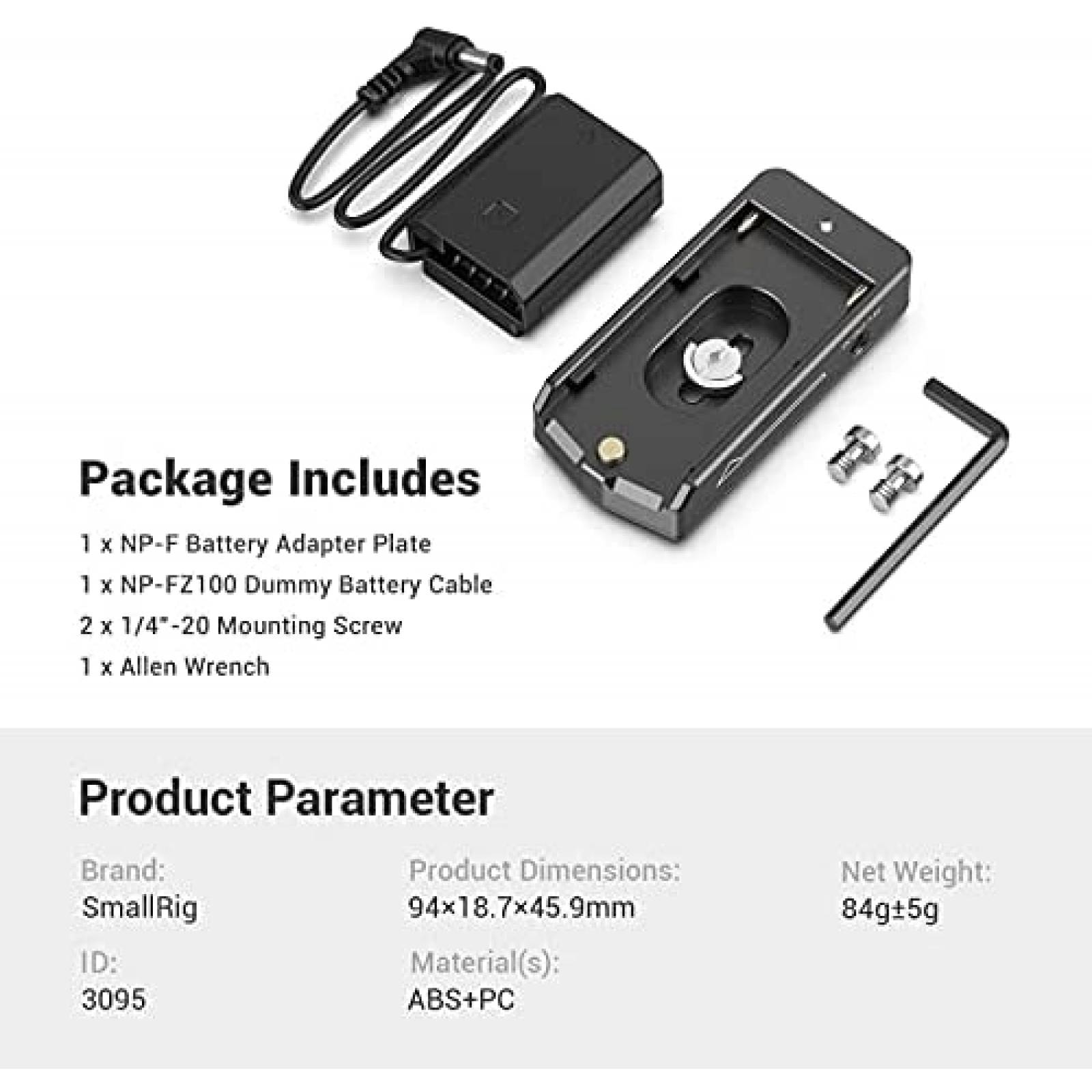 Adaptador SMALLRIG NP-F para Bateria NP-FZ100 -Gris