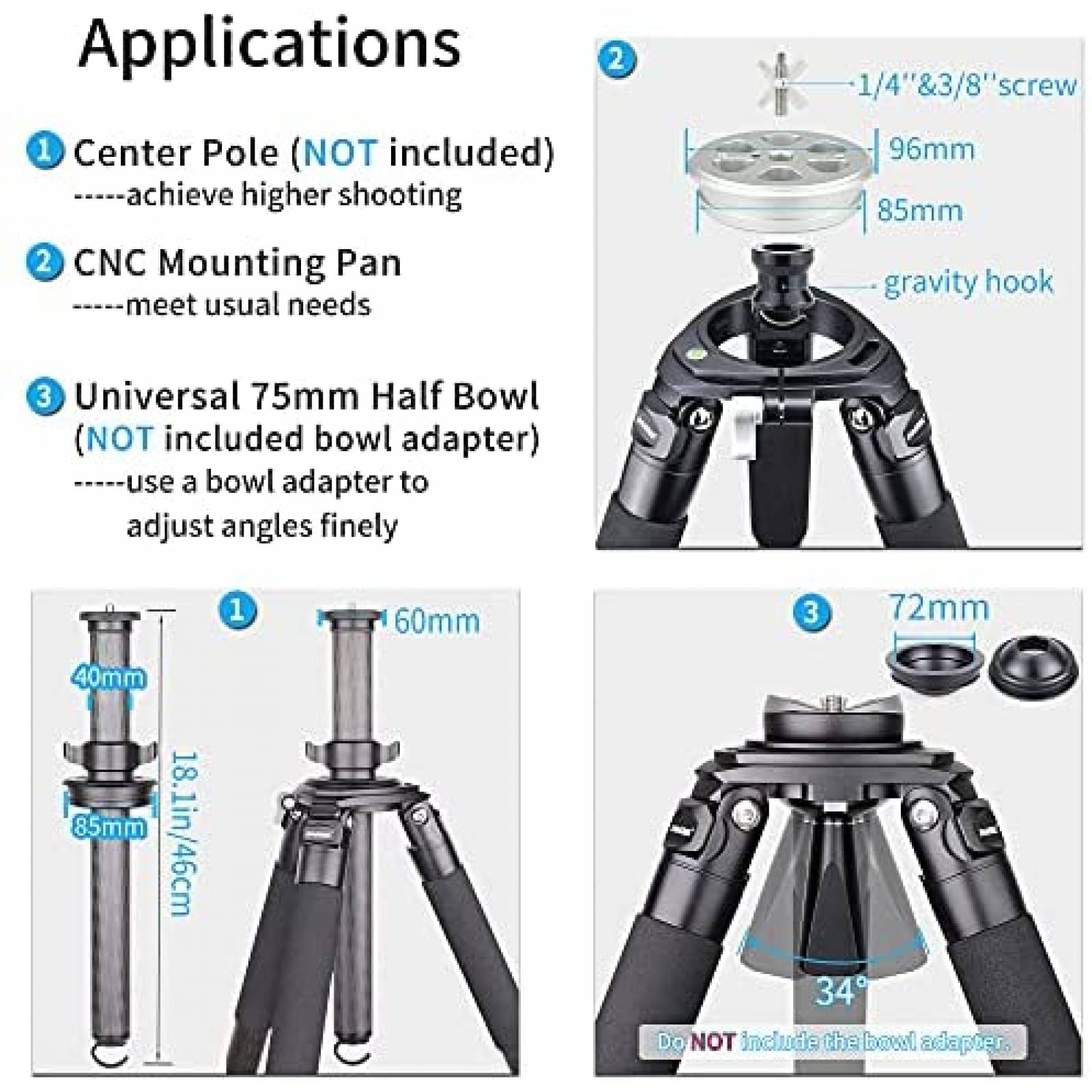 Tripoide INNOREL RT90C 63" 40mm fibra de carbono -Negro