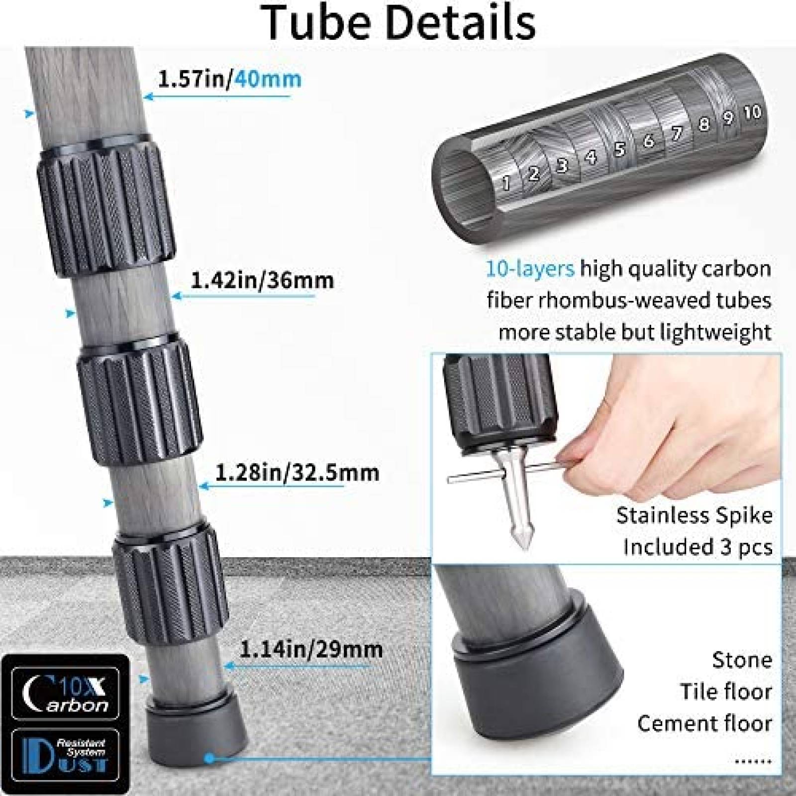 Tripoide INNOREL RT90C 63" 40mm fibra de carbono -Negro