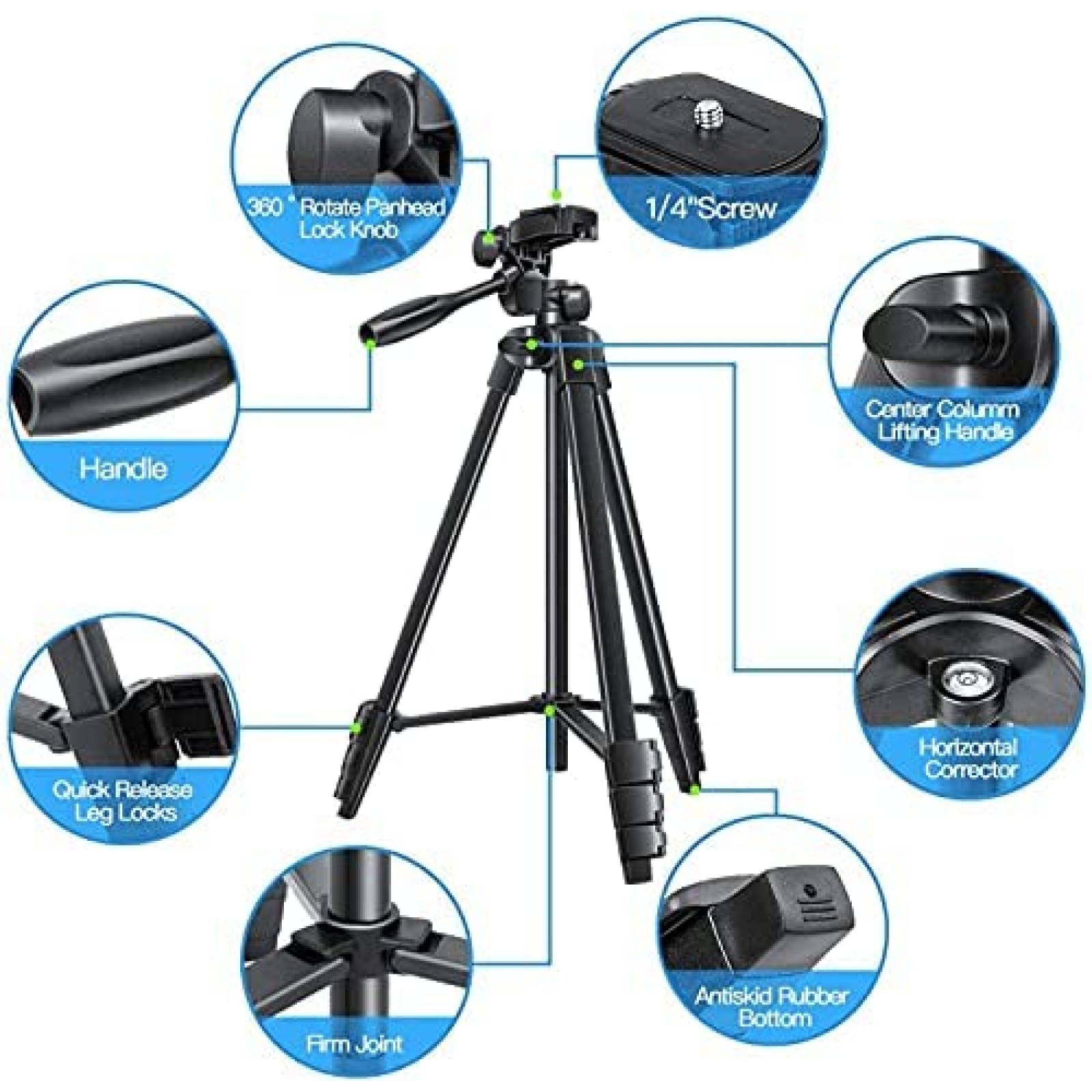 Soporte de trípode para cámara de 60 pulgadas, compatible con Canon Nikon  DSLR con soporte universal para teléfono para tableta, obturador remoto