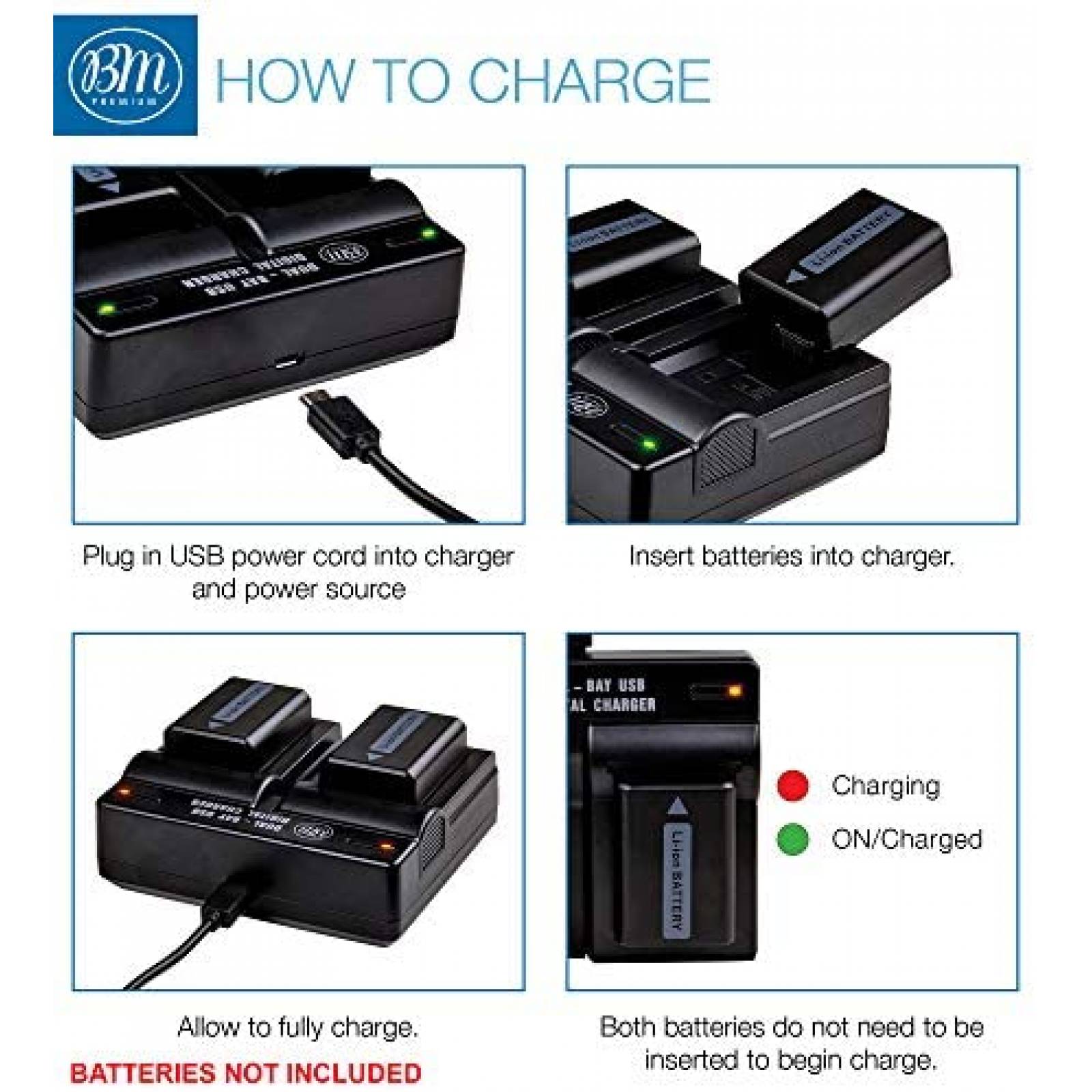 Cargador de bateria BM Premium NP-FW50 dual para Sony -Negro