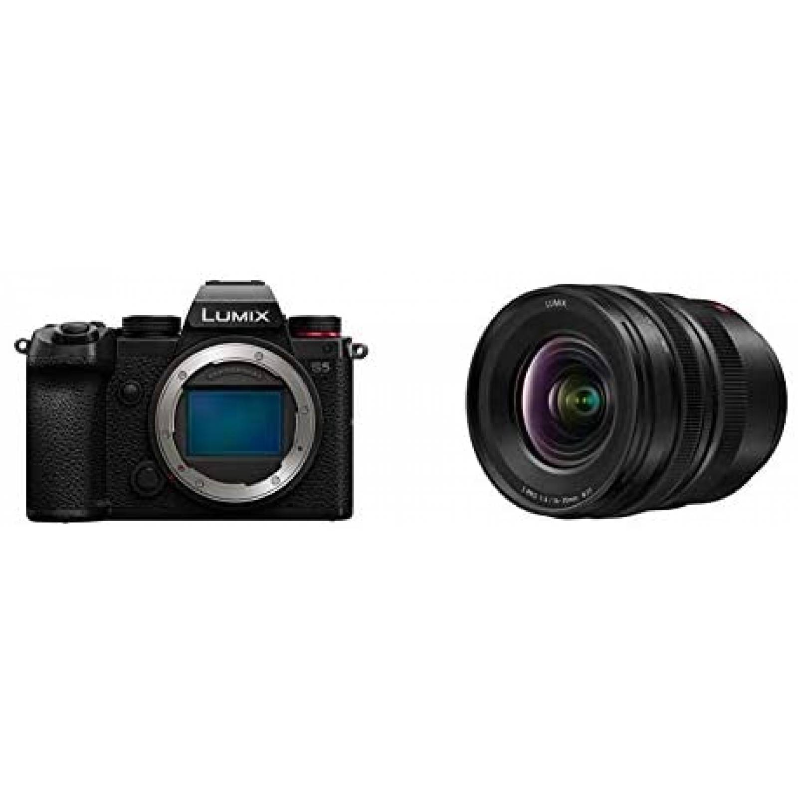 Camara sin espejo Panasonic LUMIX S5 y lente de zoom ancho