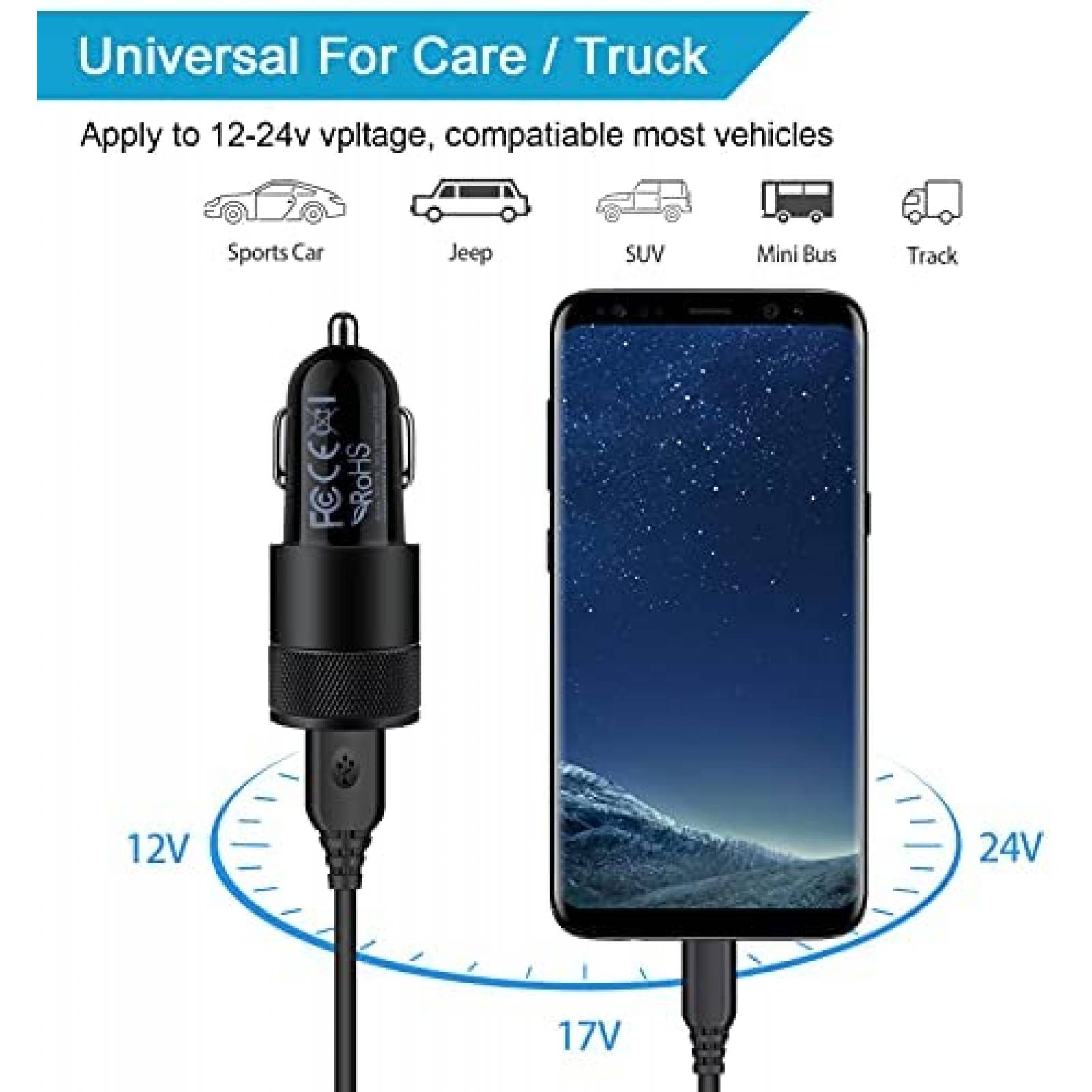 Cargador Coche Cable Tipo C (2 x Usb) COOL 2.4A Kit 2 en 1 Negro - Cool  Accesorios