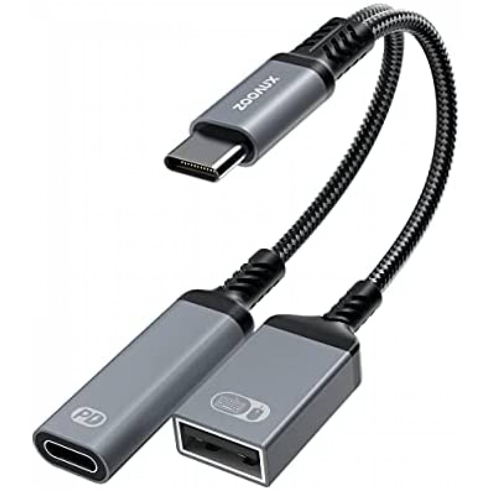Adaptador ZOOAUX USB C a USB Hembra Con Puerto de carga 60 W