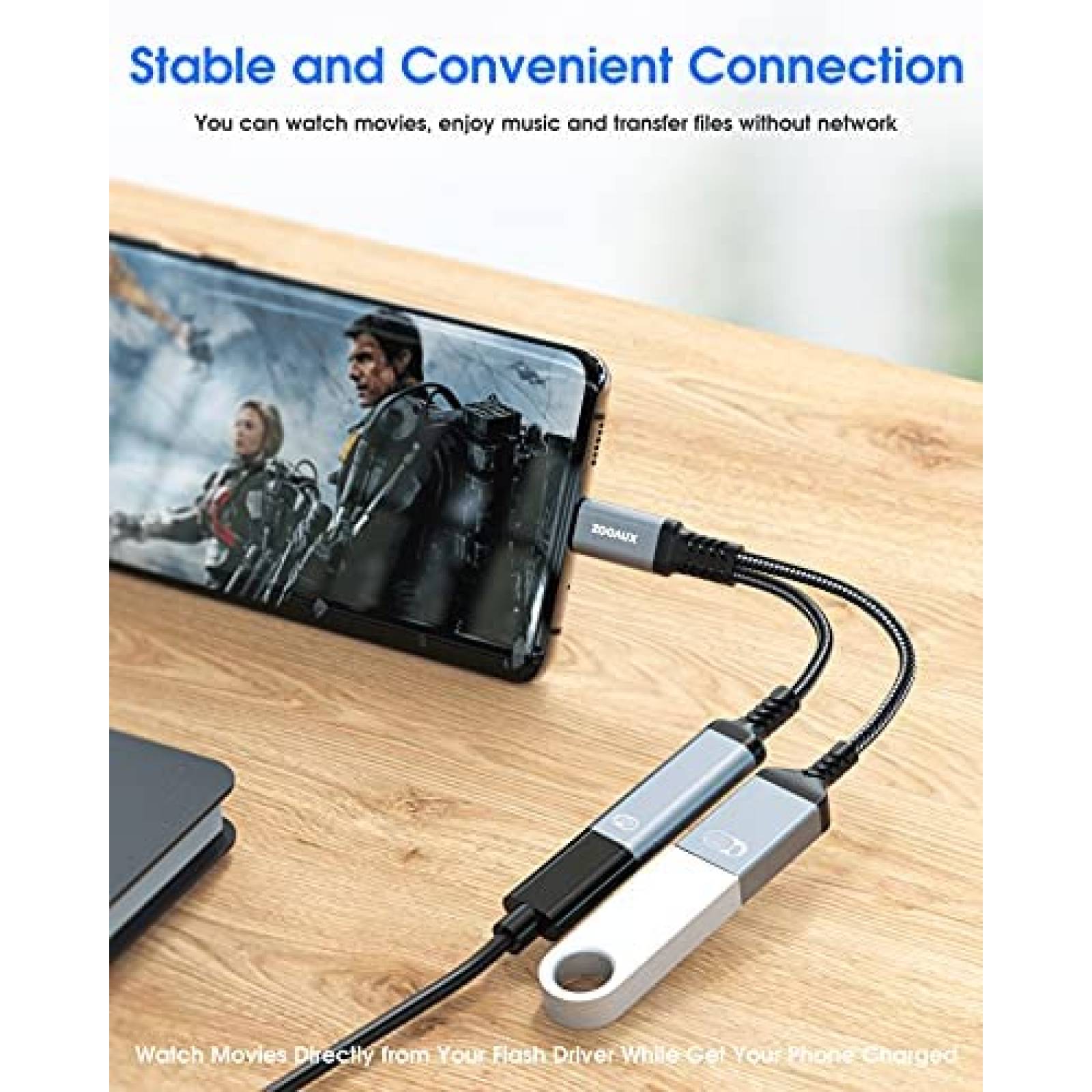Adaptador ZOOAUX USB C a USB Hembra Con Puerto de carga 60 W