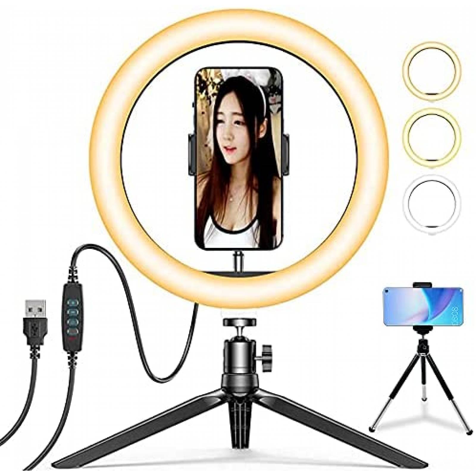 Aro de Luz Generico Con Tripie 8'' Luces LED 10'' -Negro