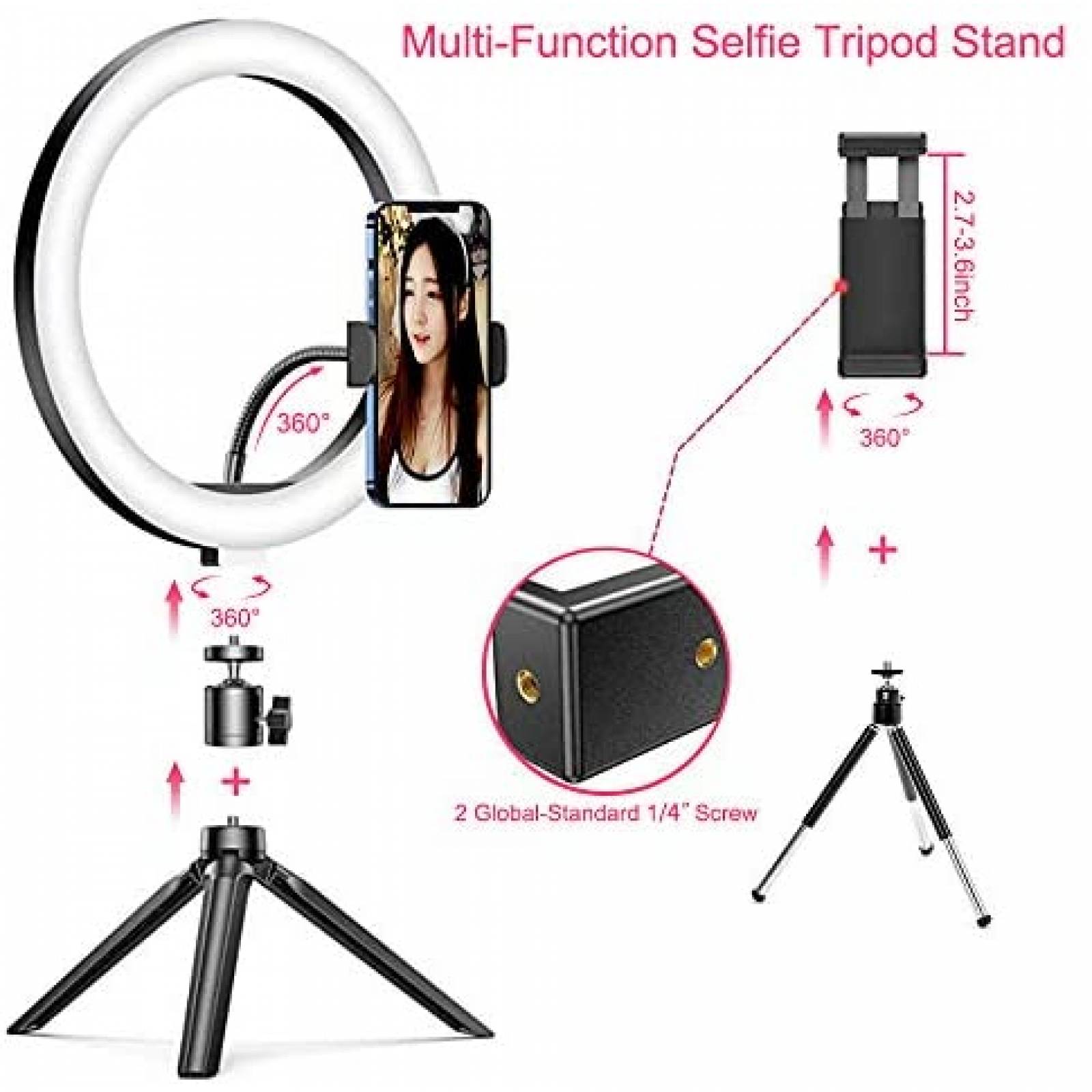 Aro de Luz Generico Con Tripie 8'' Luces LED 10'' -Negro