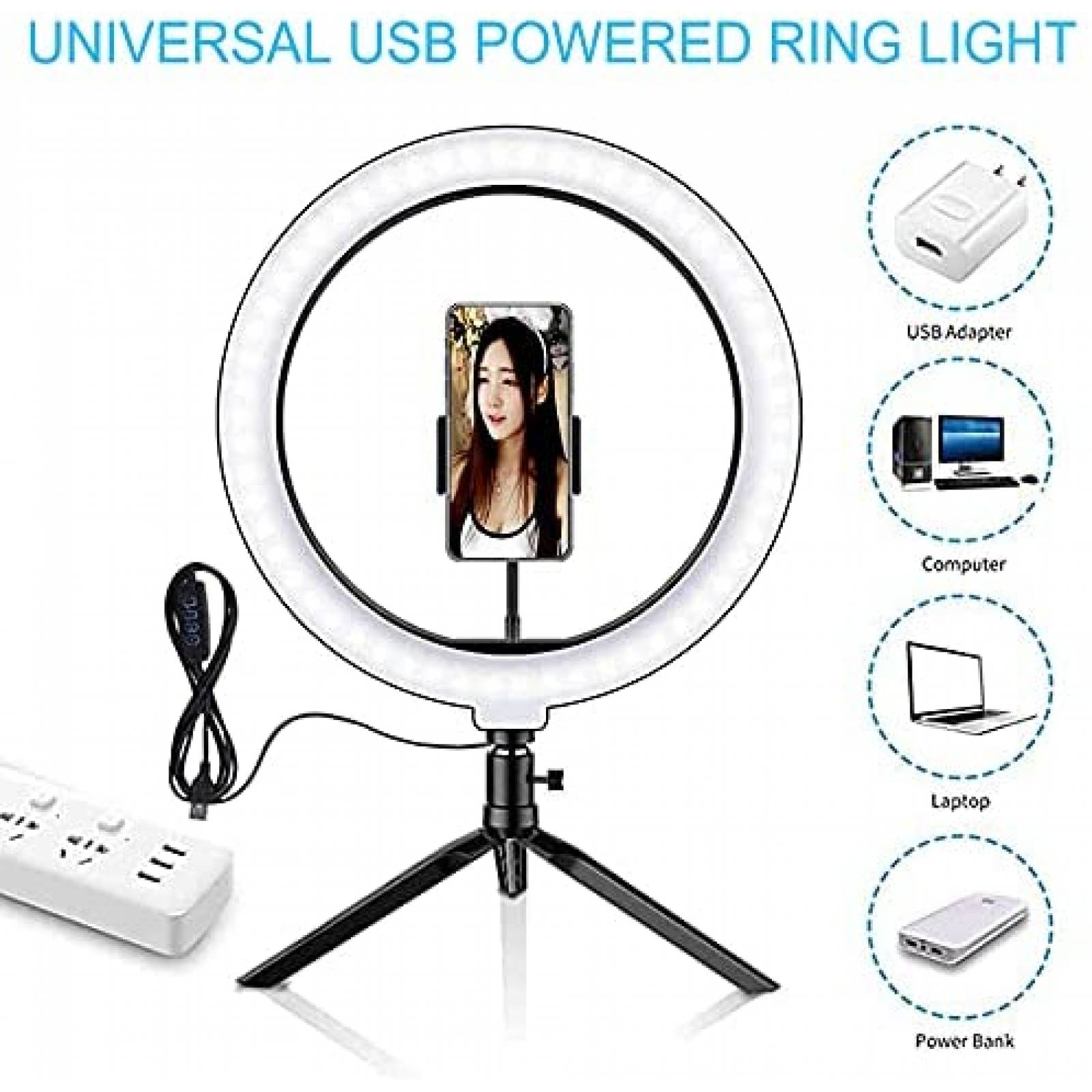 Aro de Luz Generico Con Tripie 8'' Luces LED 10'' -Negro