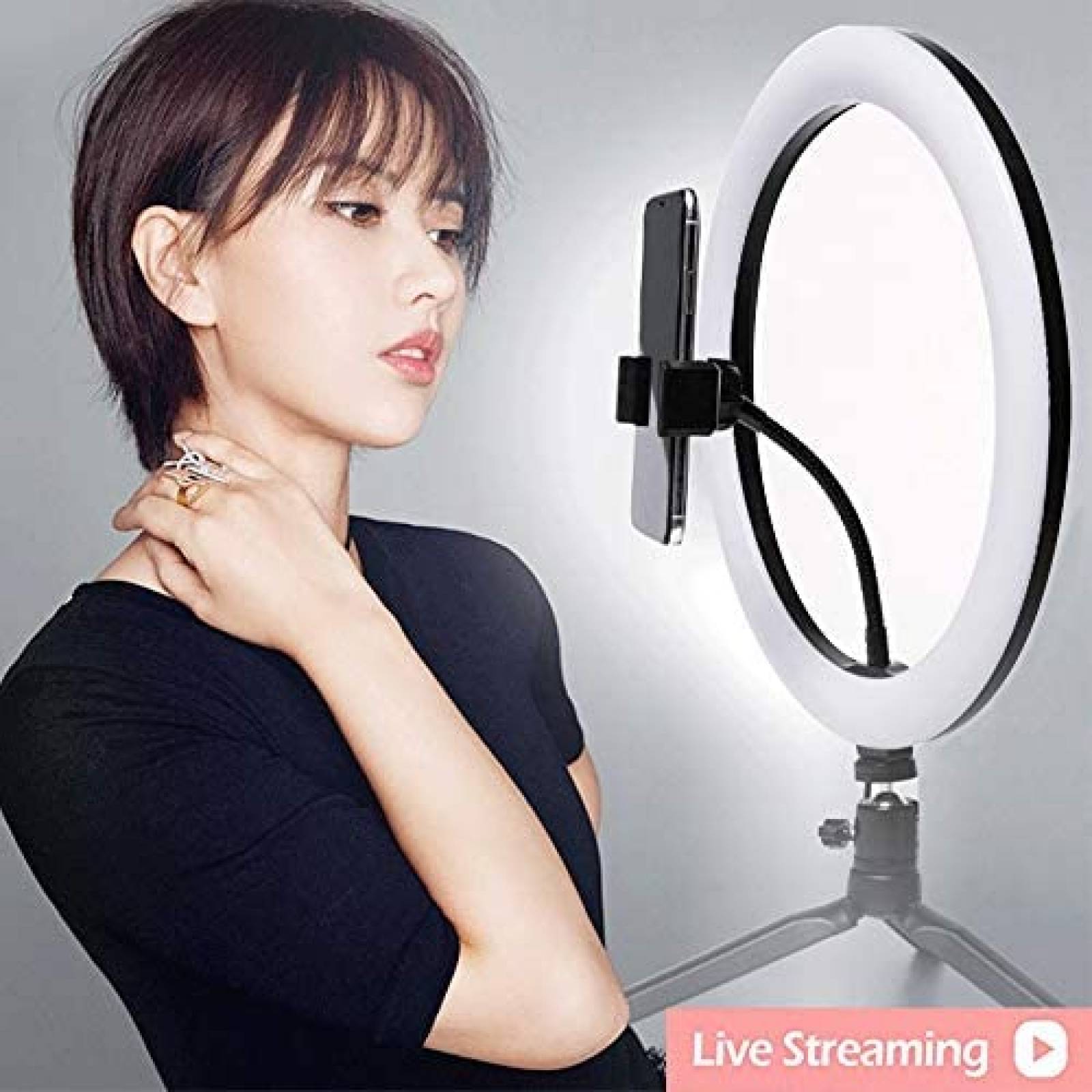 Aro de Luz Generico Con Tripie 8'' Luces LED 10'' -Negro