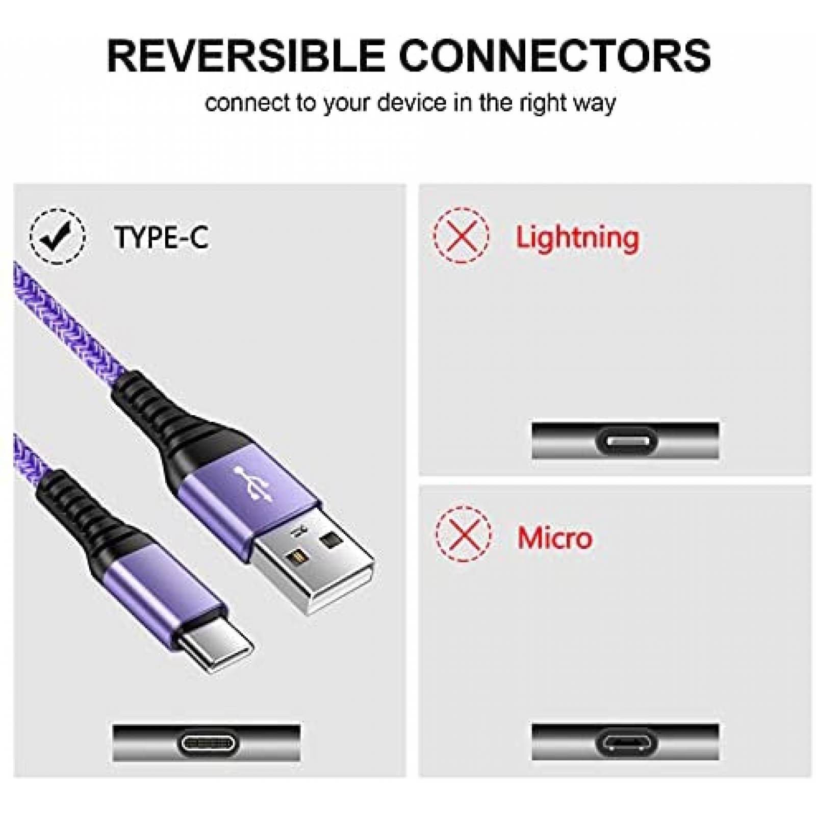 Pack cable tipo USB C REPIND x3 3A trenzado -Colorido