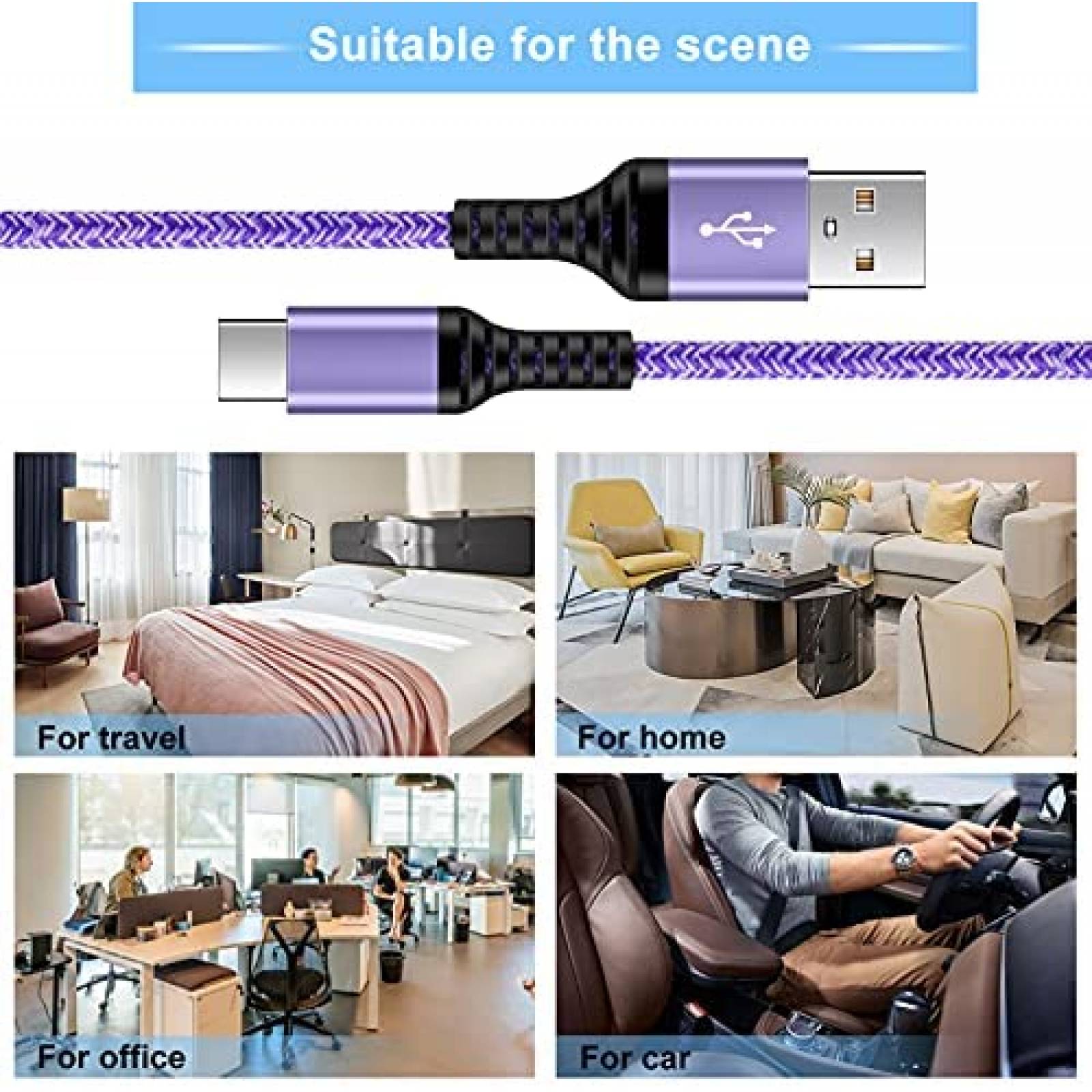 Pack cable tipo USB C REPIND x3 3A trenzado -Colorido