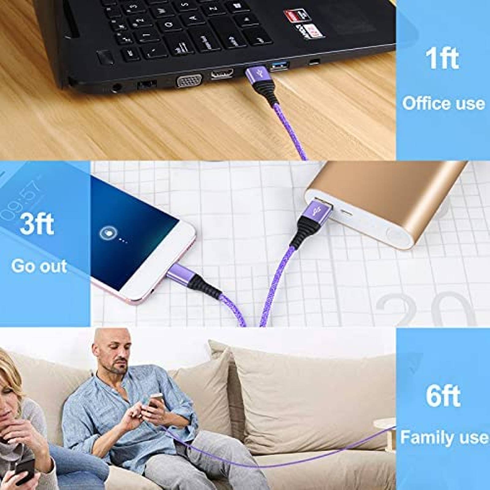 Pack cable tipo USB C REPIND x3 3A trenzado -Colorido