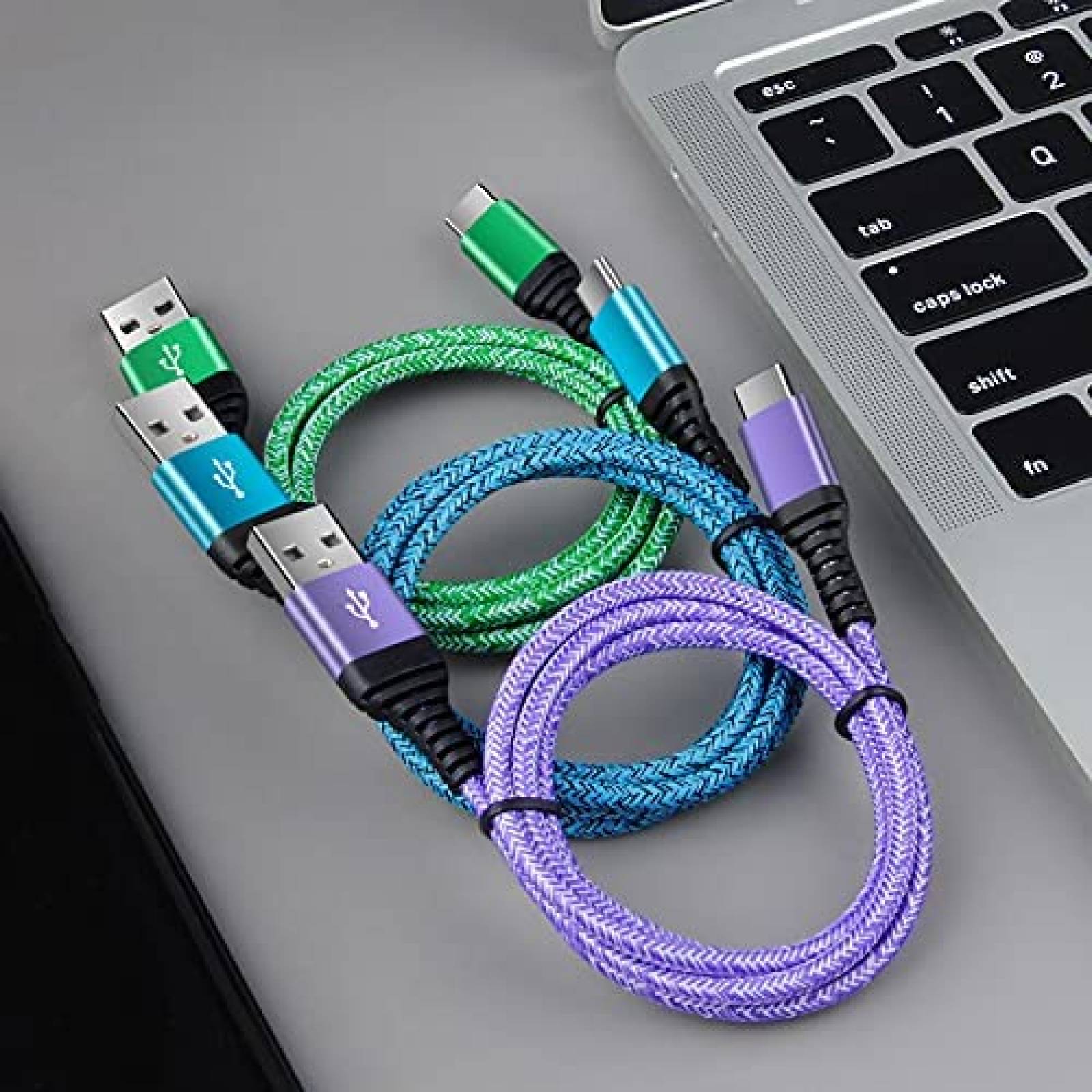 Pack cable tipo USB C REPIND x3 3A trenzado -Colorido