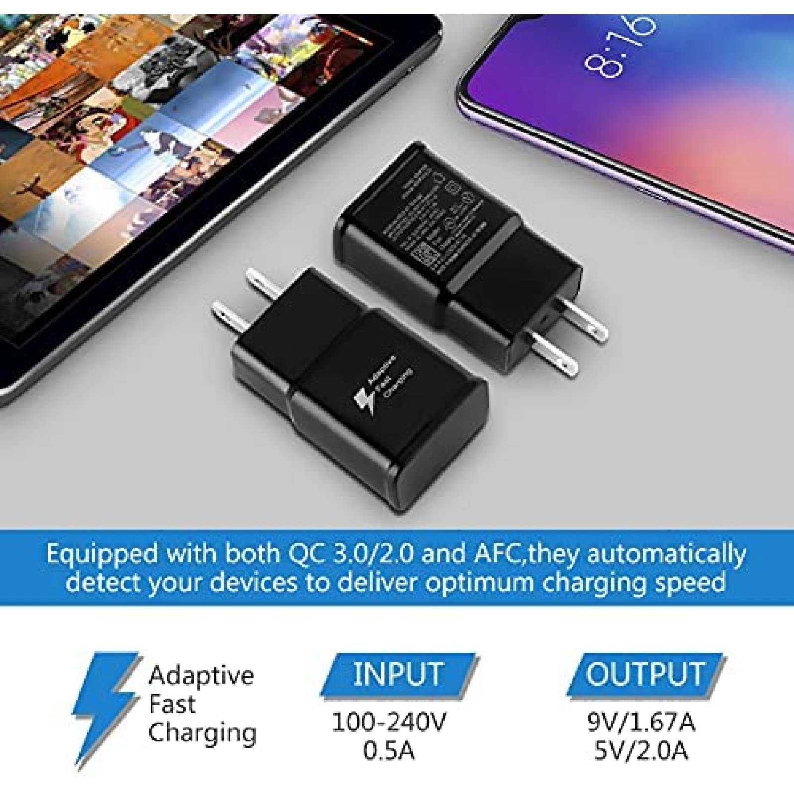 Cargador KAIMENGLONG Paquete de 2 adaptadores -Negro