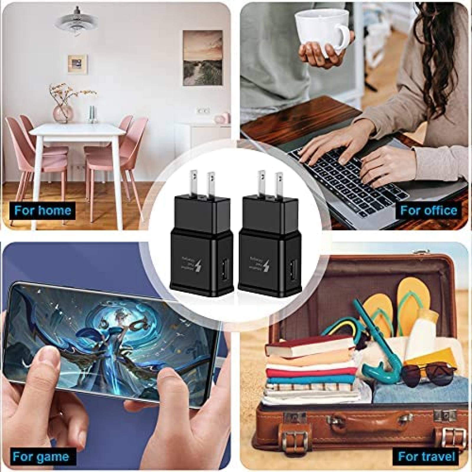 Cargador KAIMENGLONG Paquete de 2 adaptadores -Negro