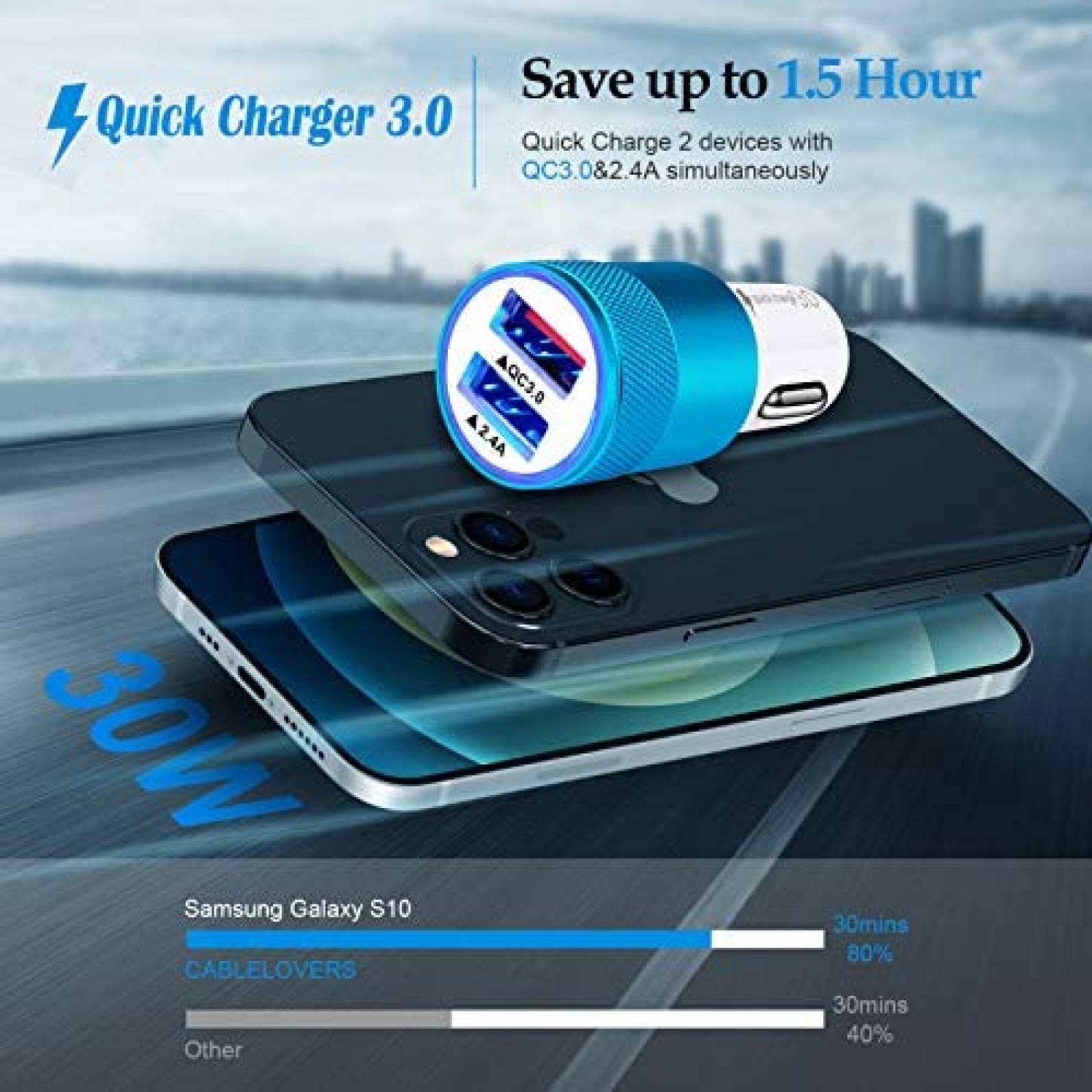 Cable Cargador CableLover YD-QC3.0,PT-WC-03 USB C 12W -Azul