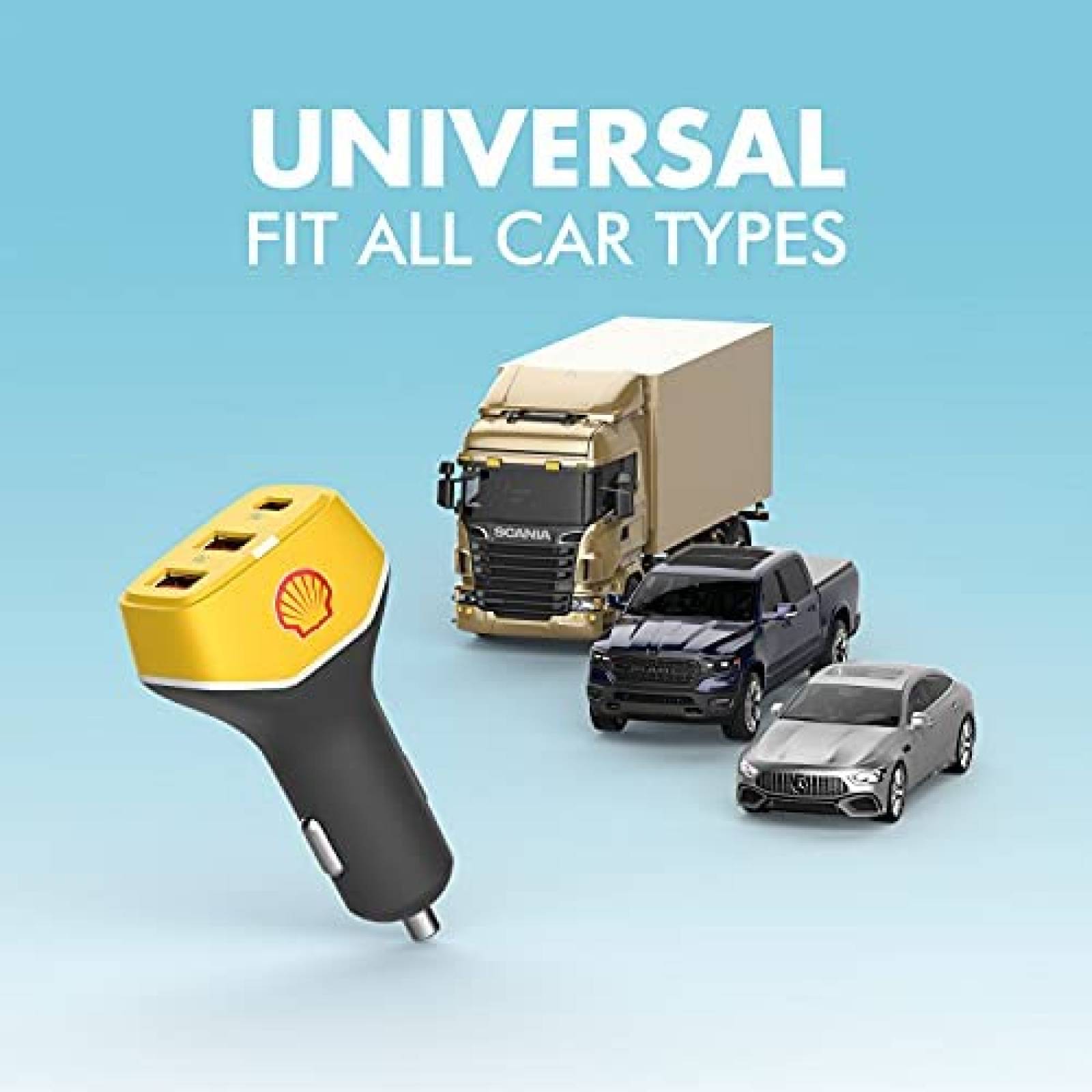Cargador USB de Auto Shell de 3 Puertos USB -Amarillo