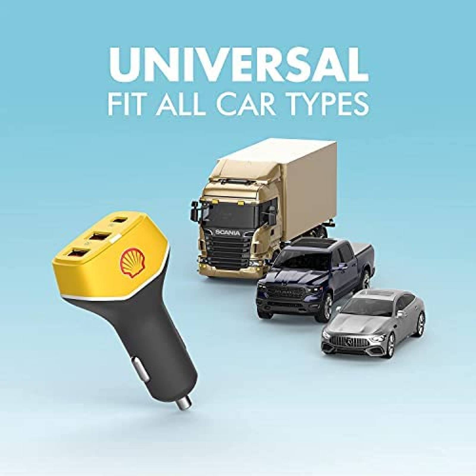 Cargador USB de Auto Shell de 3 Puertos USB -Amarillo
