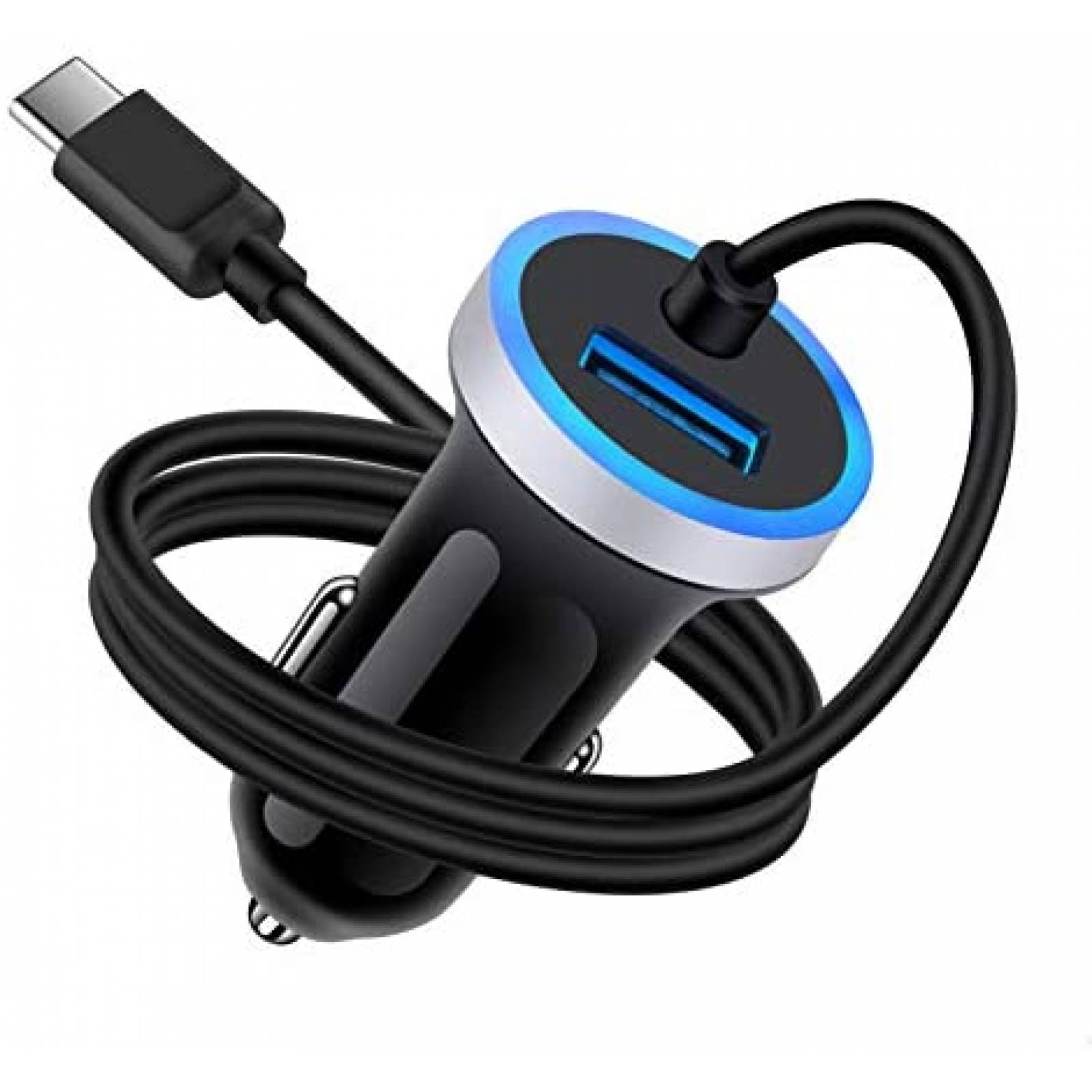 Cargador Cebkit RC8 De Coche Carga Rapida 3 ft USB C -Negro