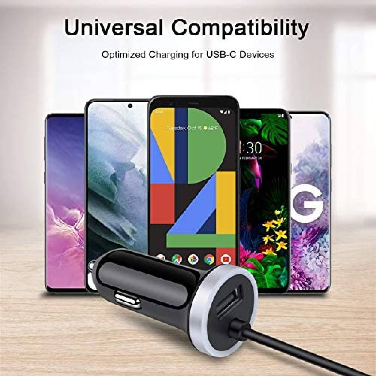 Cargador Cebkit RC8 De Coche Carga Rapida 3 ft USB C -Negro