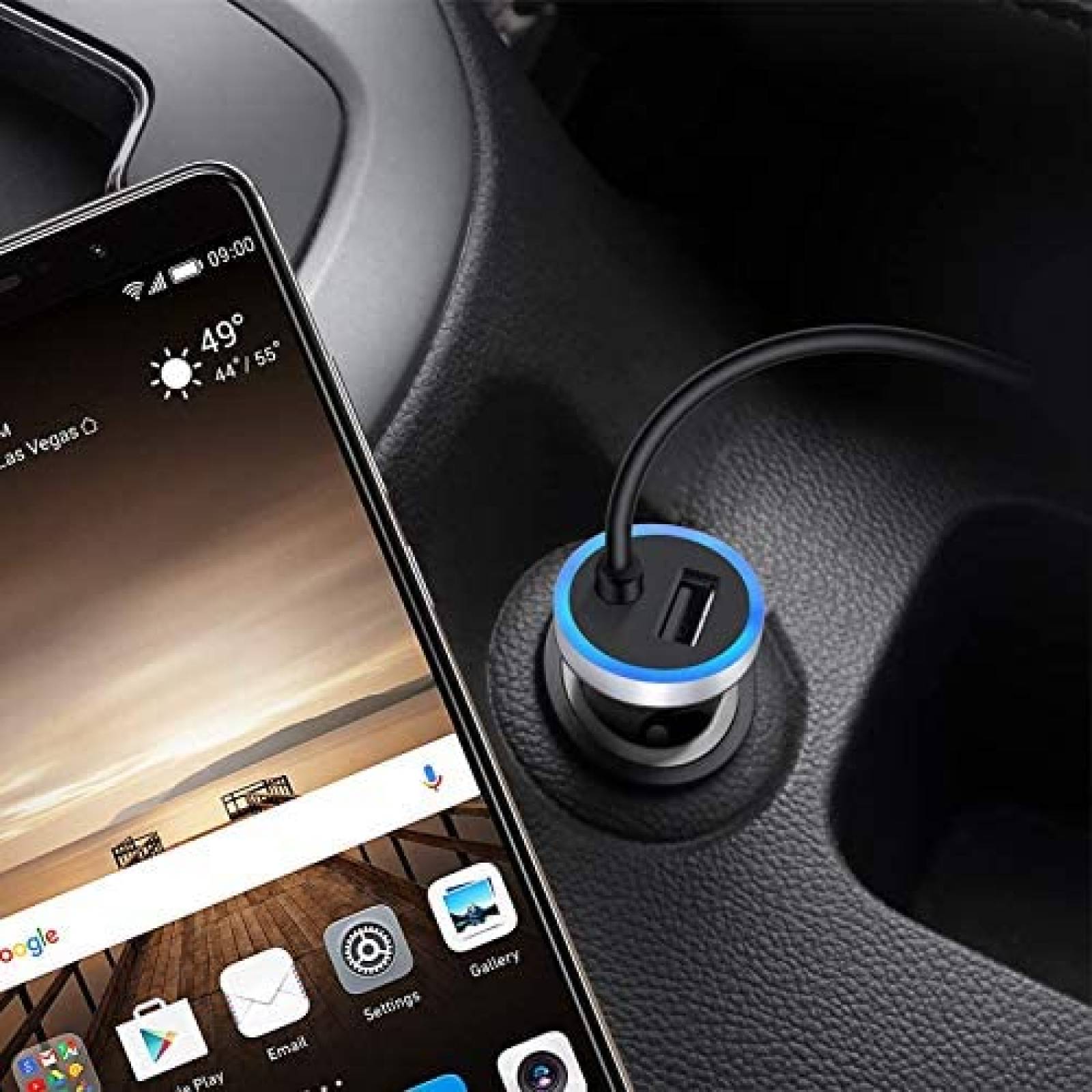 Cargador Cebkit RC8 De Coche Carga Rapida 3 ft USB C -Negro