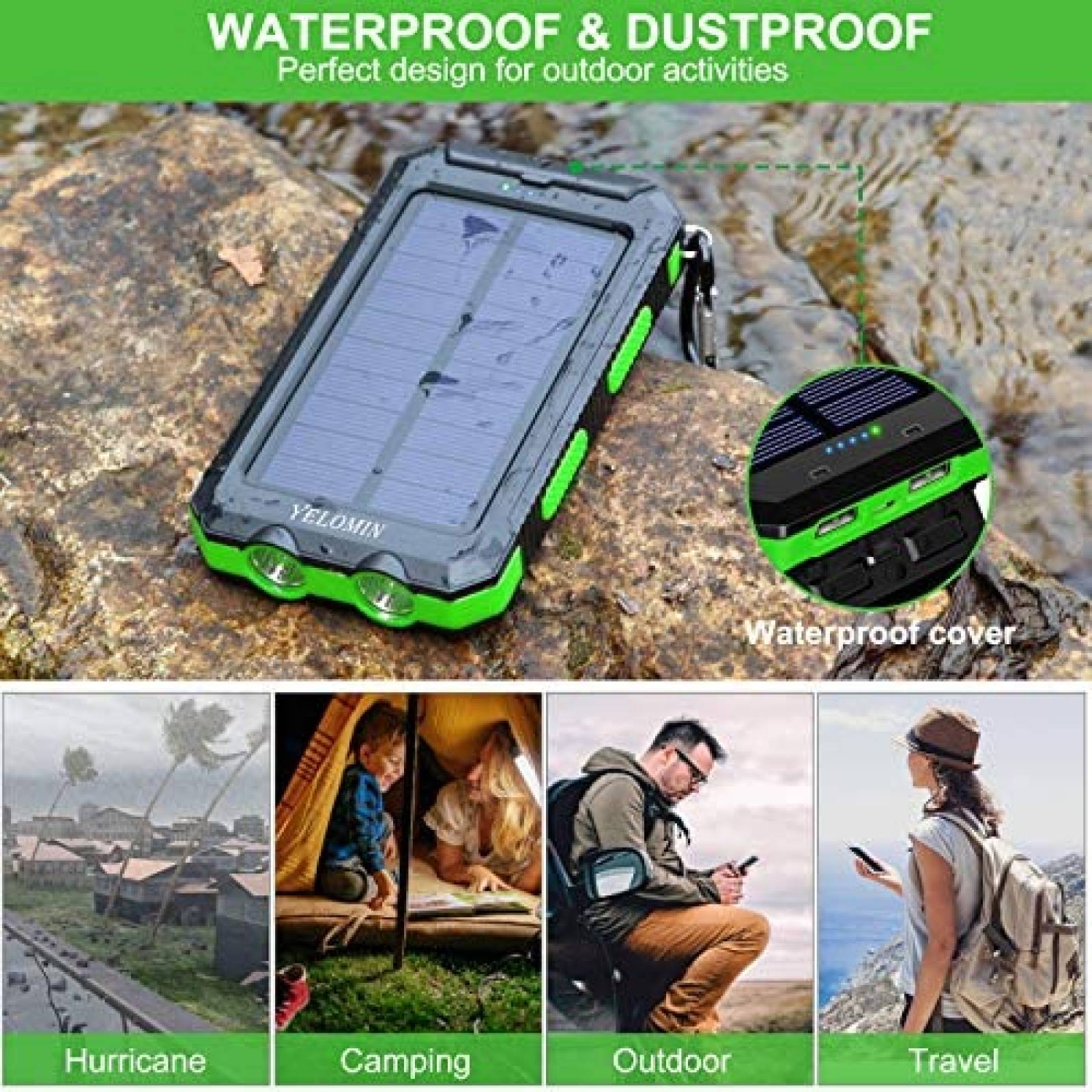 Cargador Solar YELOMIN S1008D Impermeable Compatible -Negro