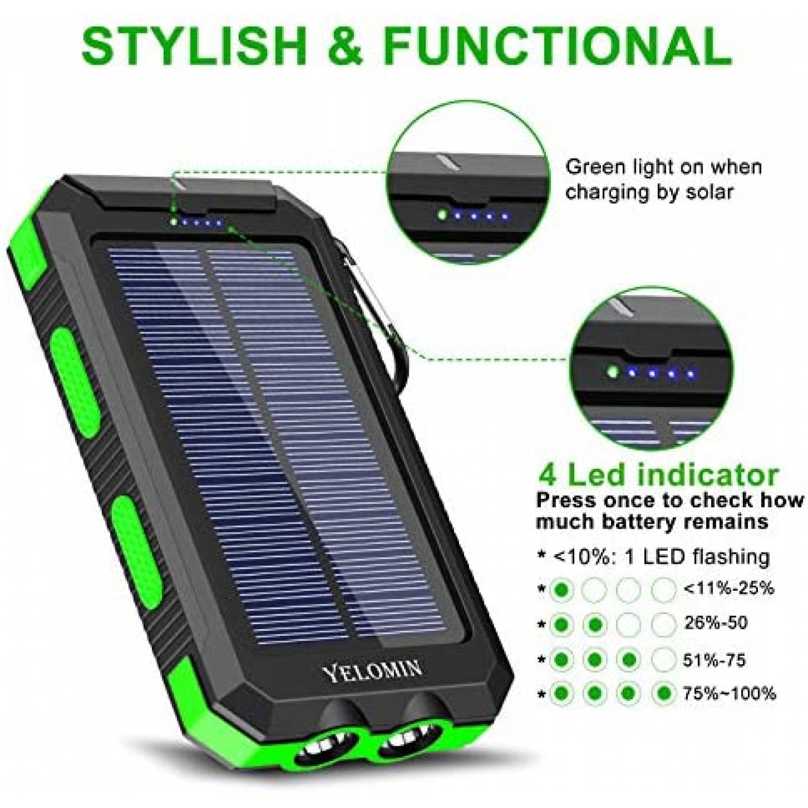 Cargador Solar YELOMIN S1008D Impermeable Compatible -Negro