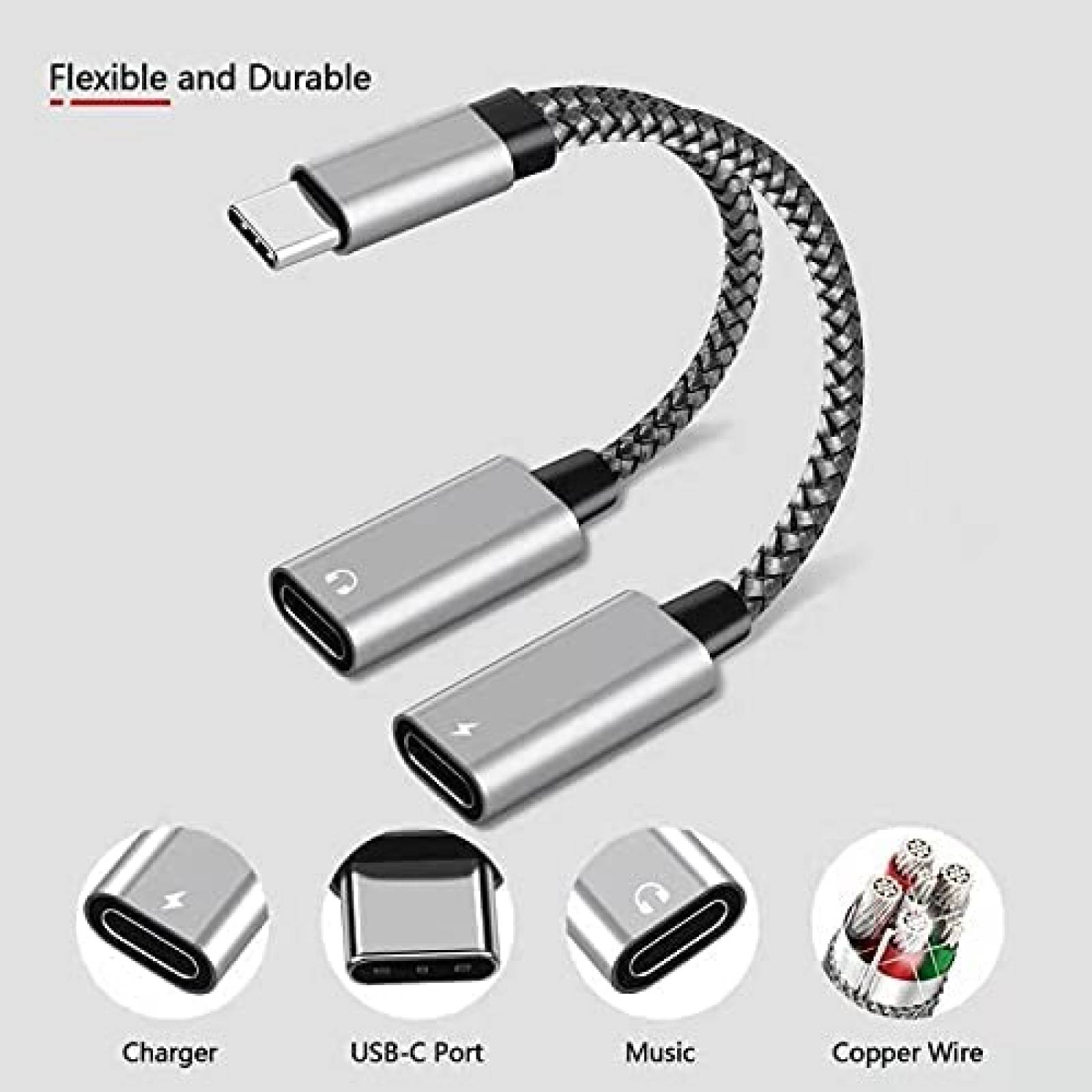 Cable USB C splitter a 2 hembras QIMIAO 27W 9V -Gris