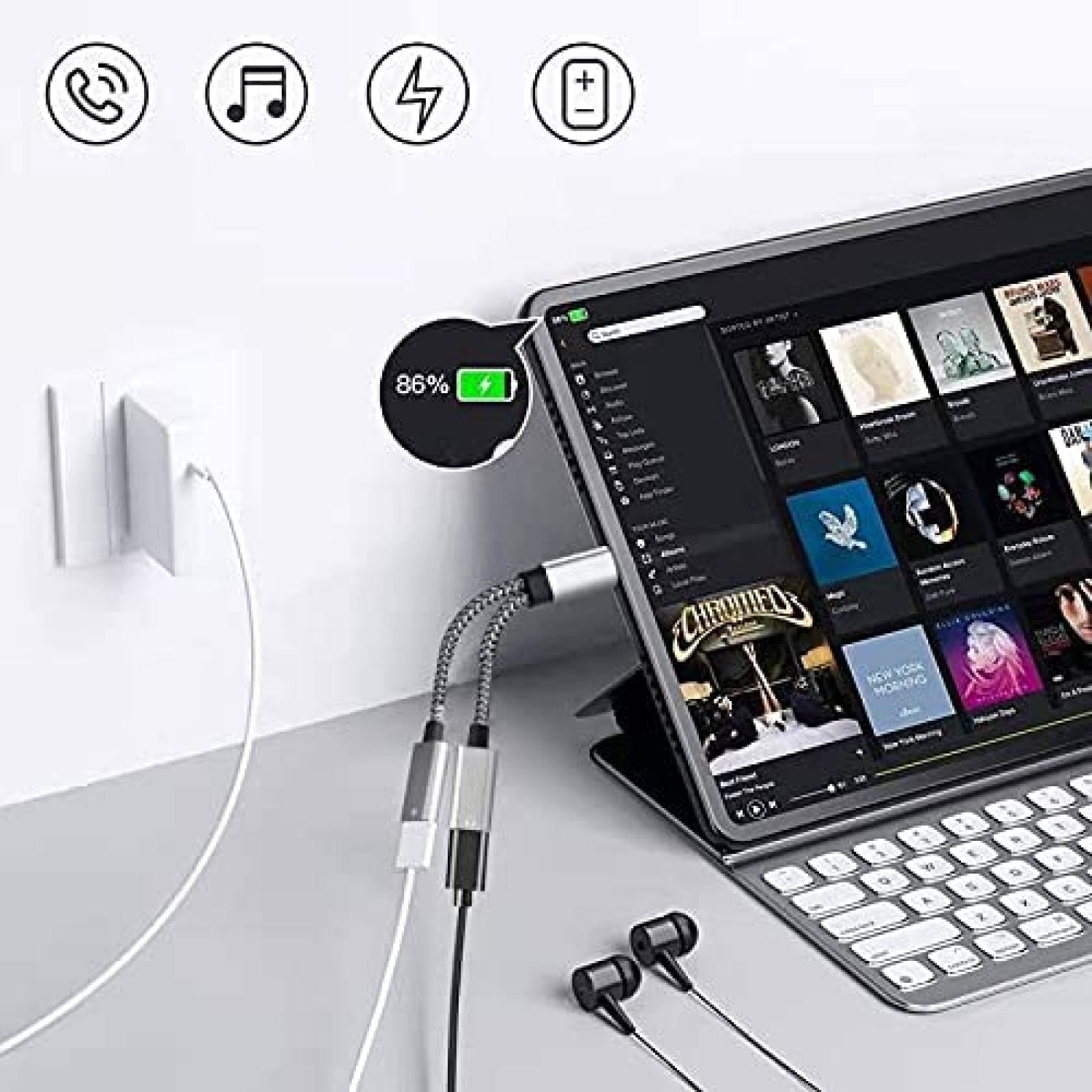 Cable USB C splitter a 2 hembras QIMIAO 27W 9V -Gris