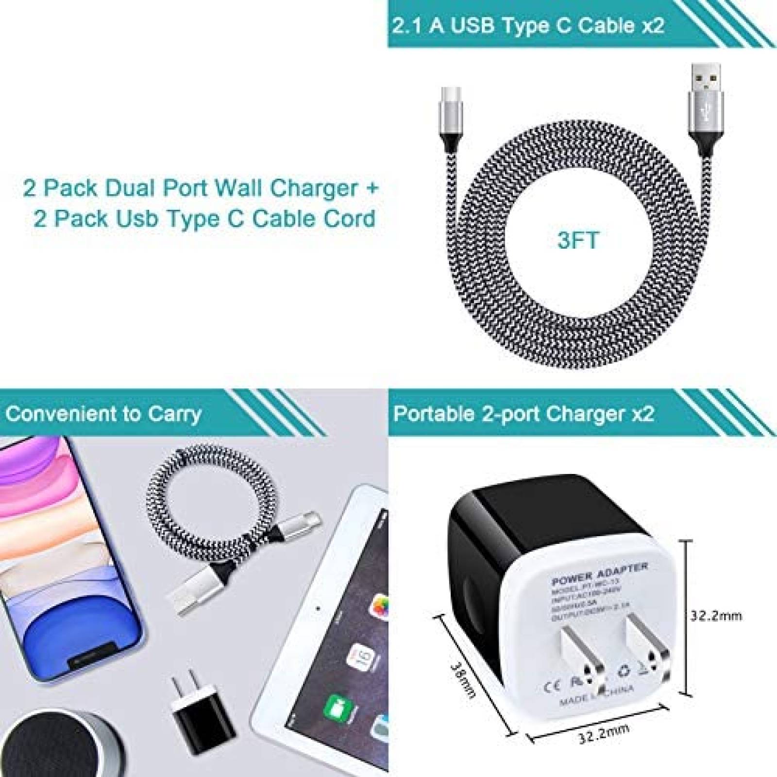 Cargador HopePow PT-WC-13 Dual USB C Compatible -Negro