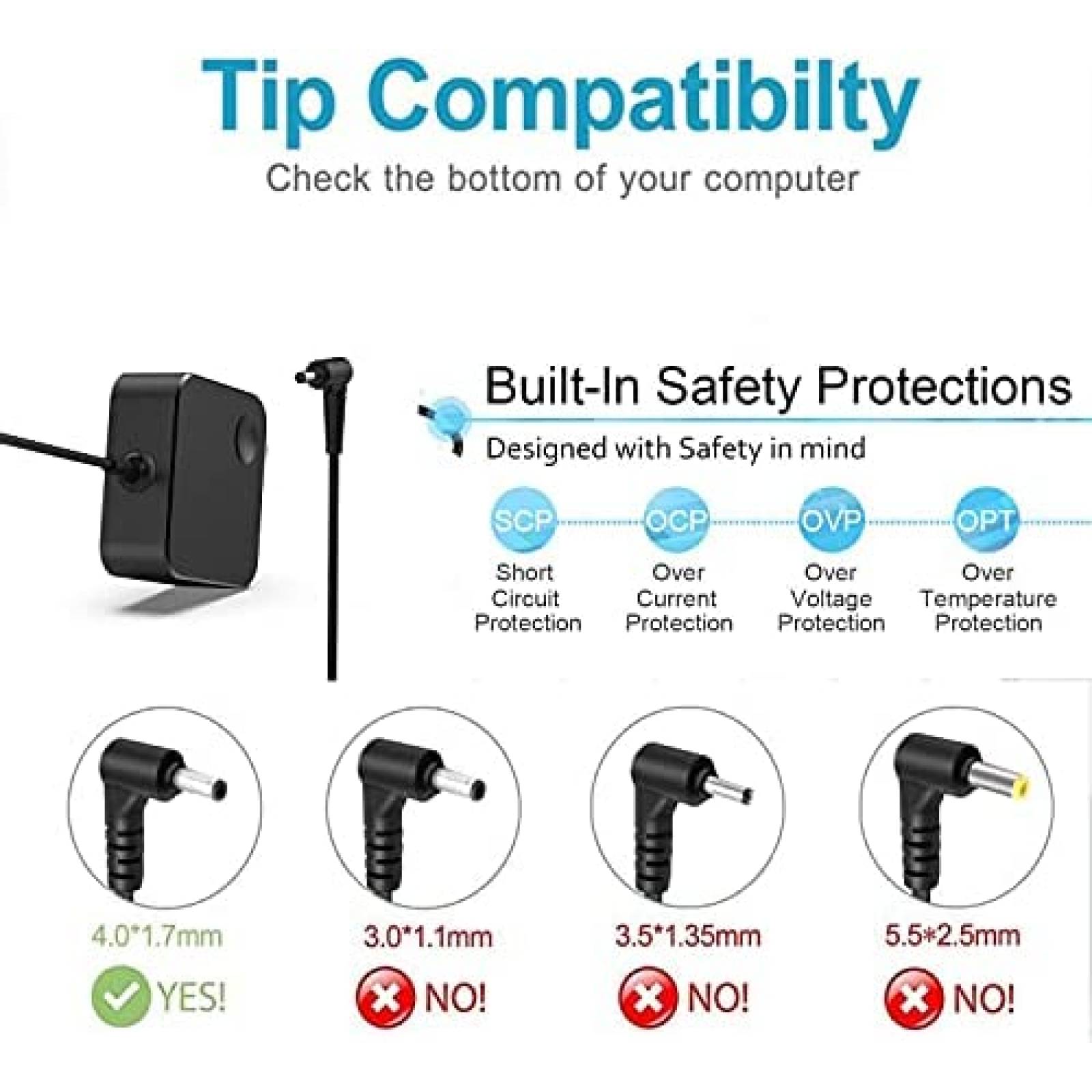 Cargador Universal Uflatek para Lenovo IdeaPad 65W -Negro