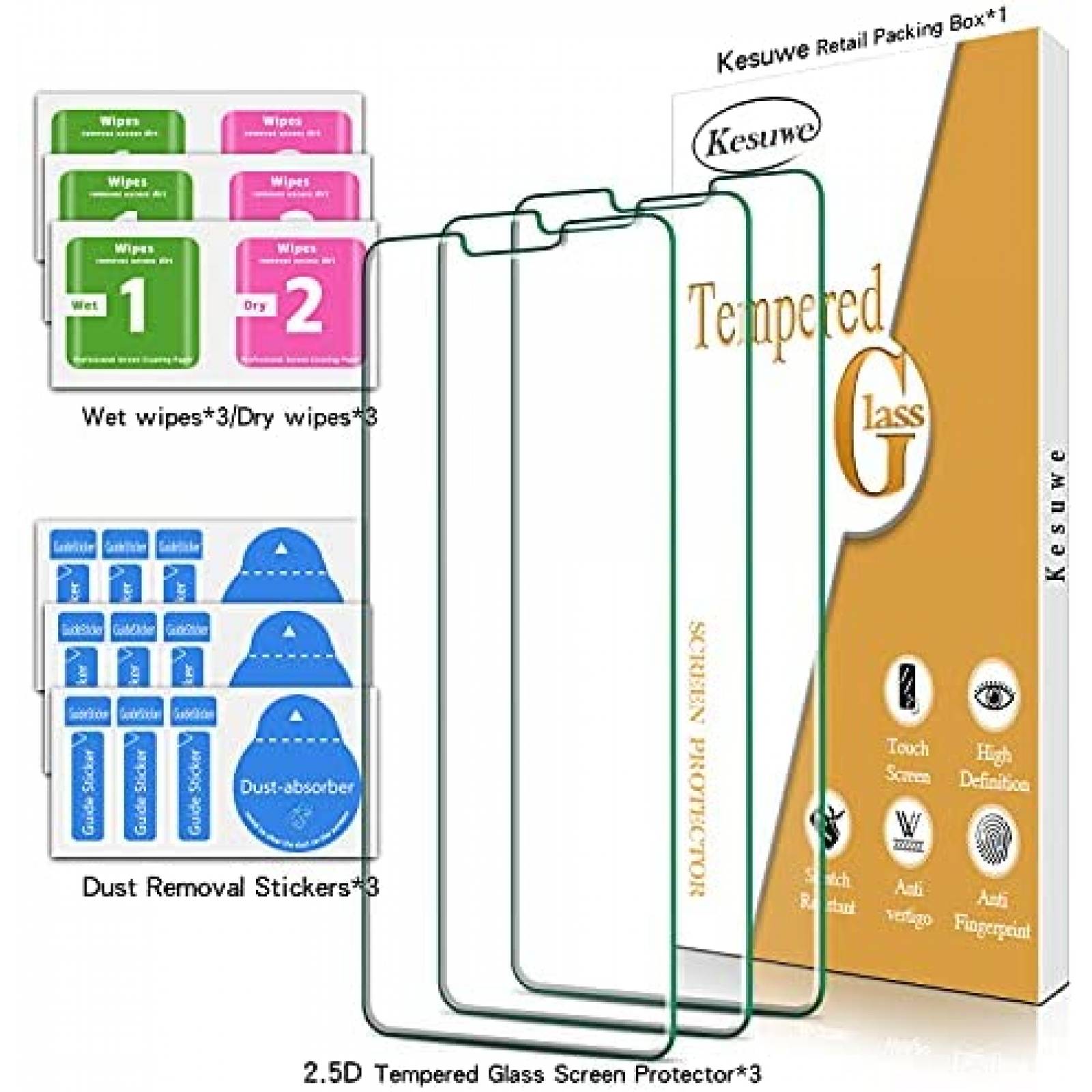 Protectores de Pantalla Kesuwe 3pzas para LG G7 ThinQ