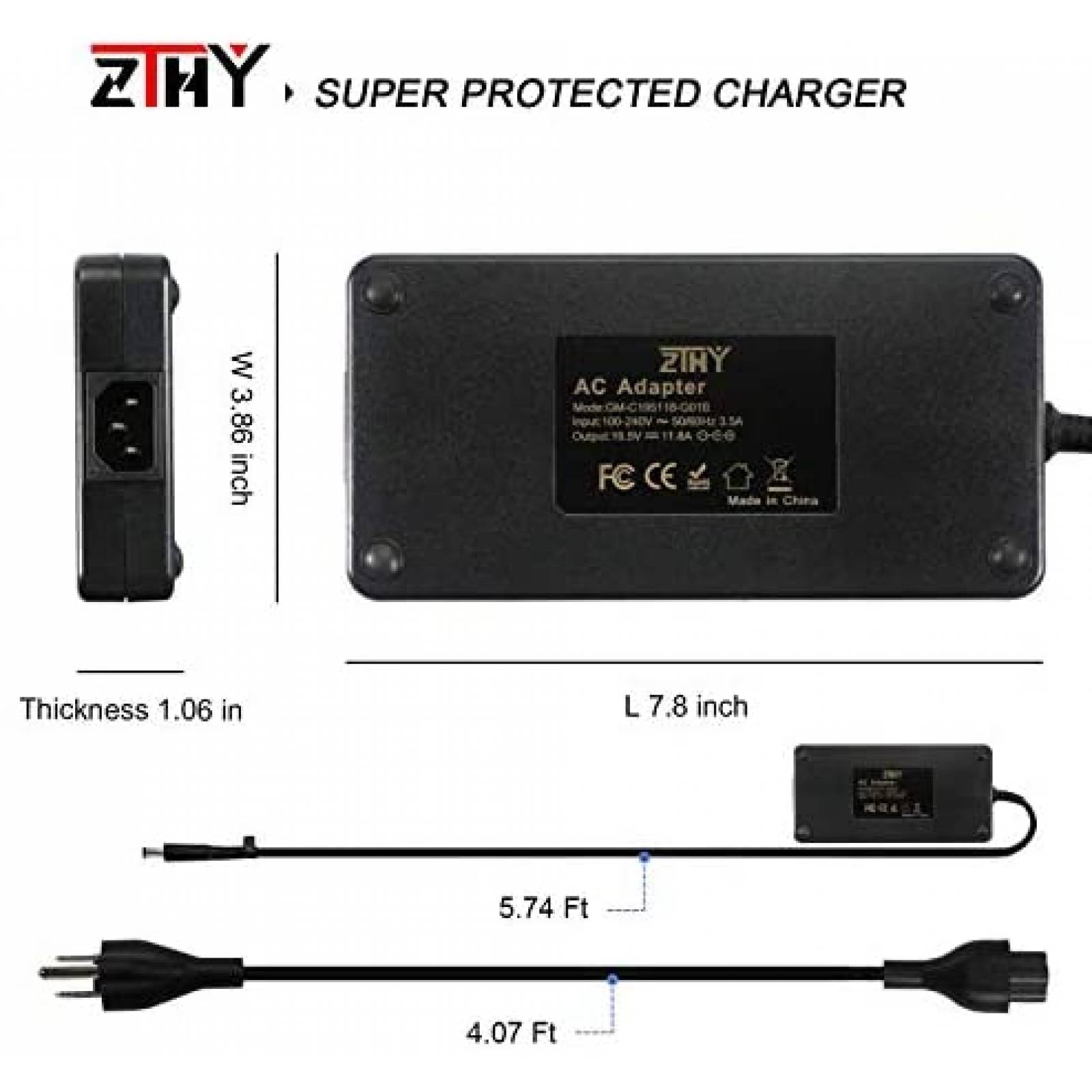 Cargador Laptop ZTHY Compatible 200W 240V 60Hzt -Negro