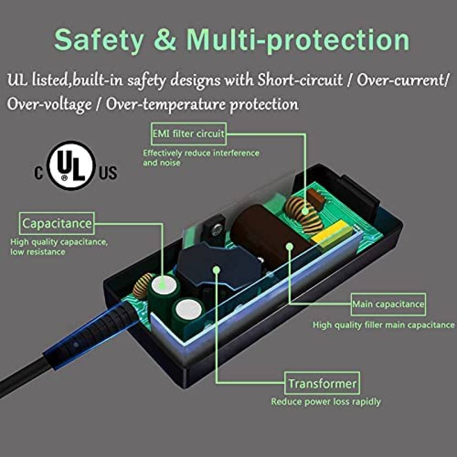 Cargador BATTACTER Para Laptop Conector USB C -Negro