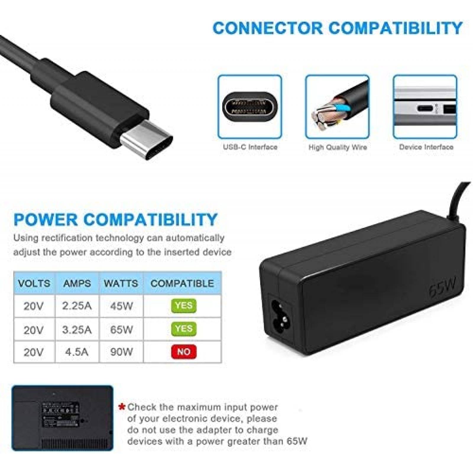 Cargador Universal Uflatek para Laptops HP de 65W -Negro