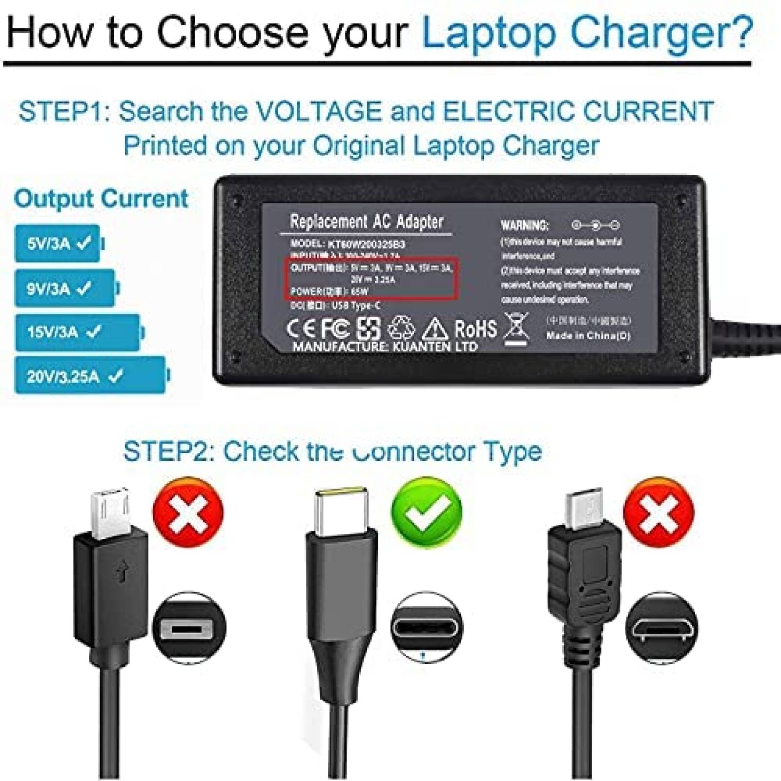 Cargador USB C TCORE para Chromebook HP Adaptador -Negro