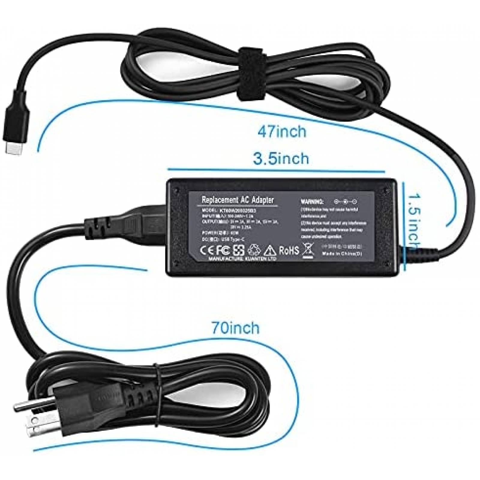 Cargador USB C TCORE para Chromebook HP Adaptador -Negro
