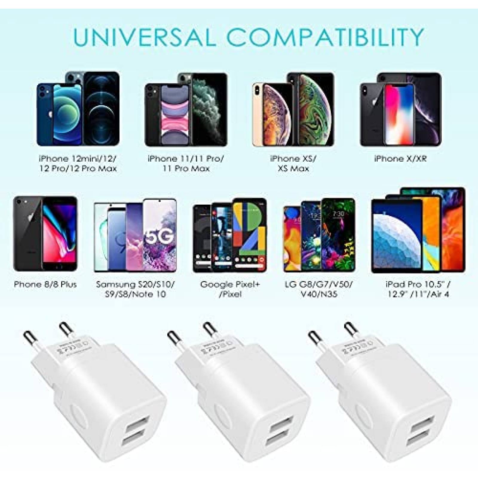 Adaptador de enchufe Europeo iHoto 2 puertos de cargador USB