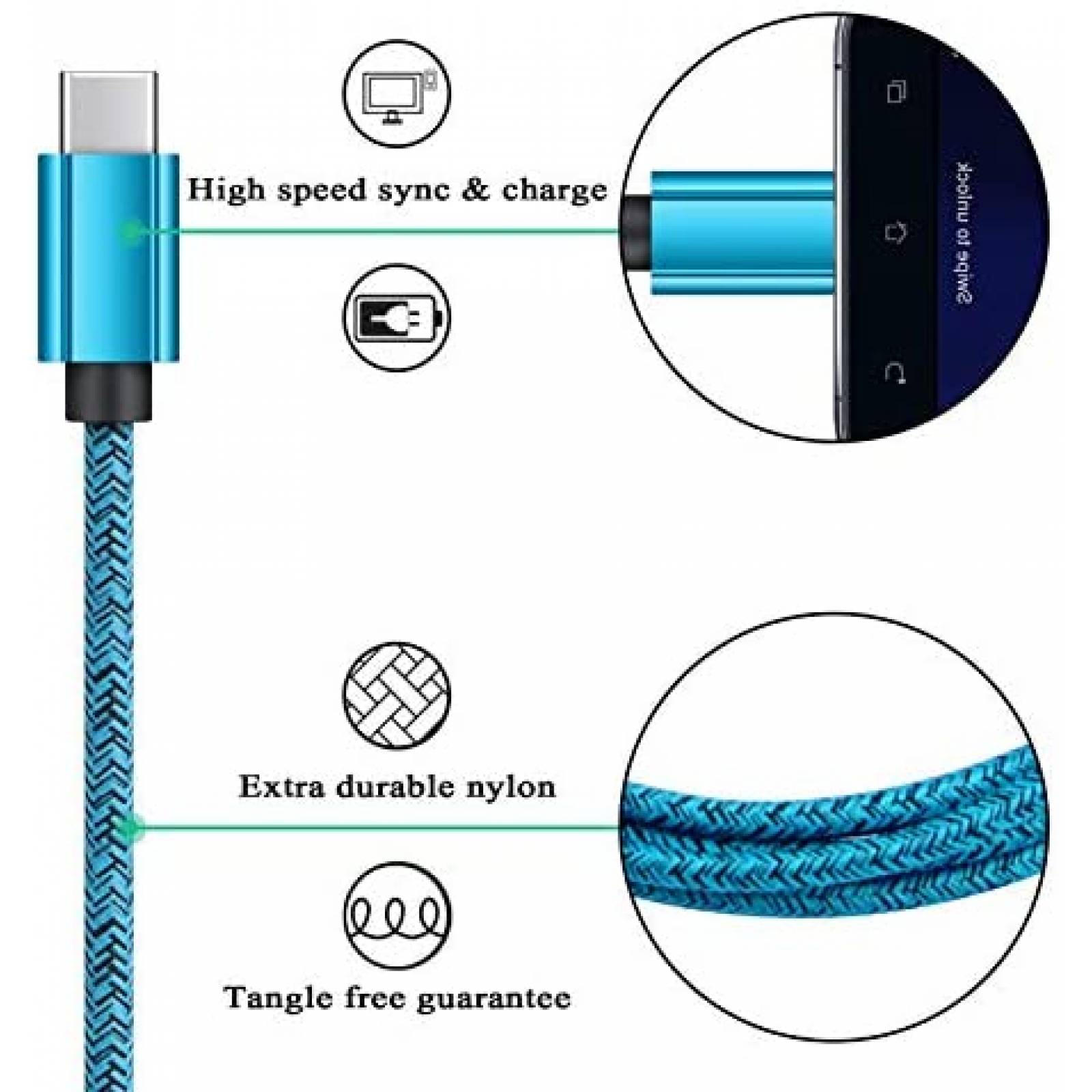 Cargador Cebkit 6 ft para Samsung Galaxy S21 Ultra 5G -Negro