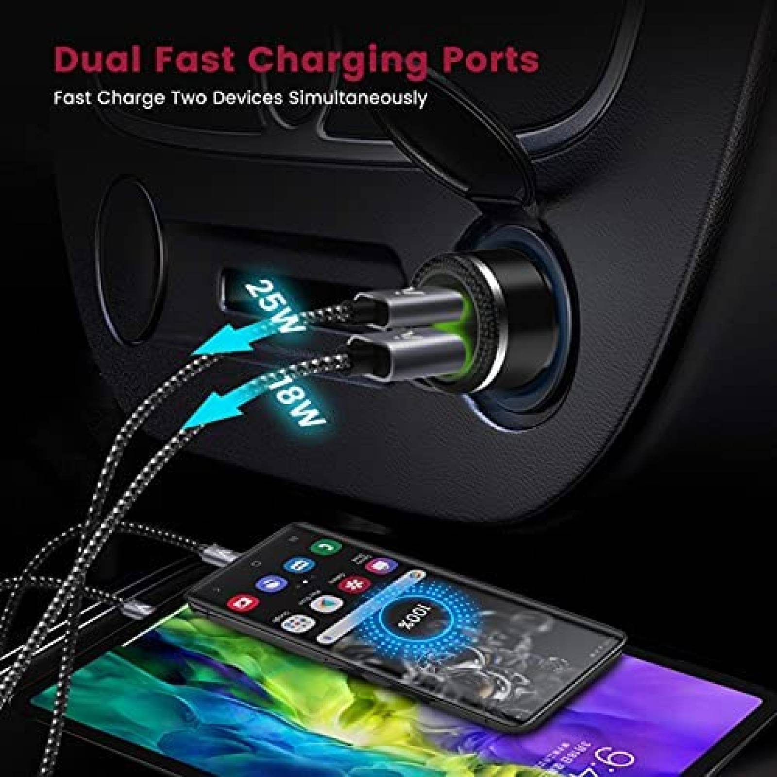 Cargador de coche VELOGK para Samsung Galaxy con cable USB