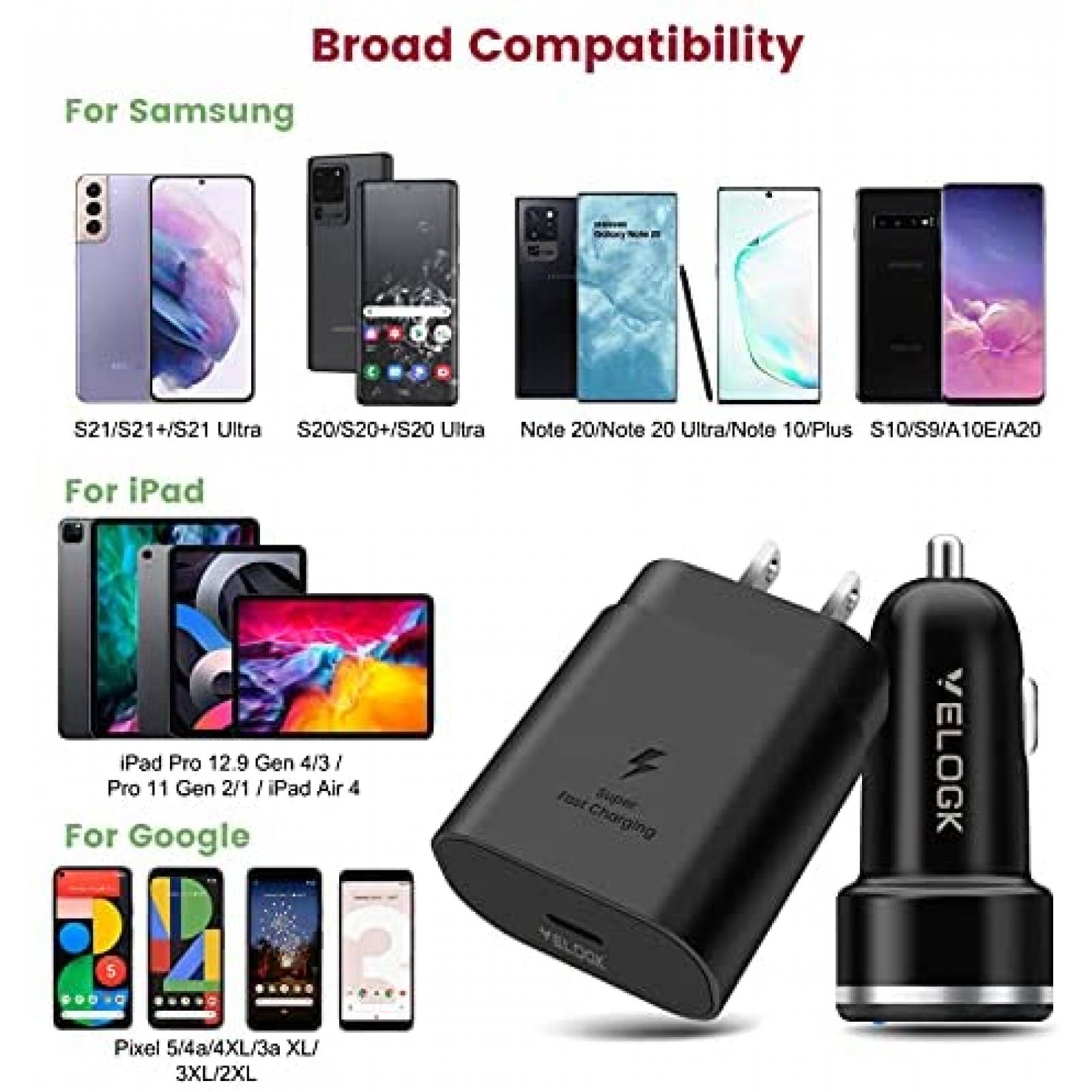 Cargador de coche VELOGK para Samsung Galaxy con cable USB