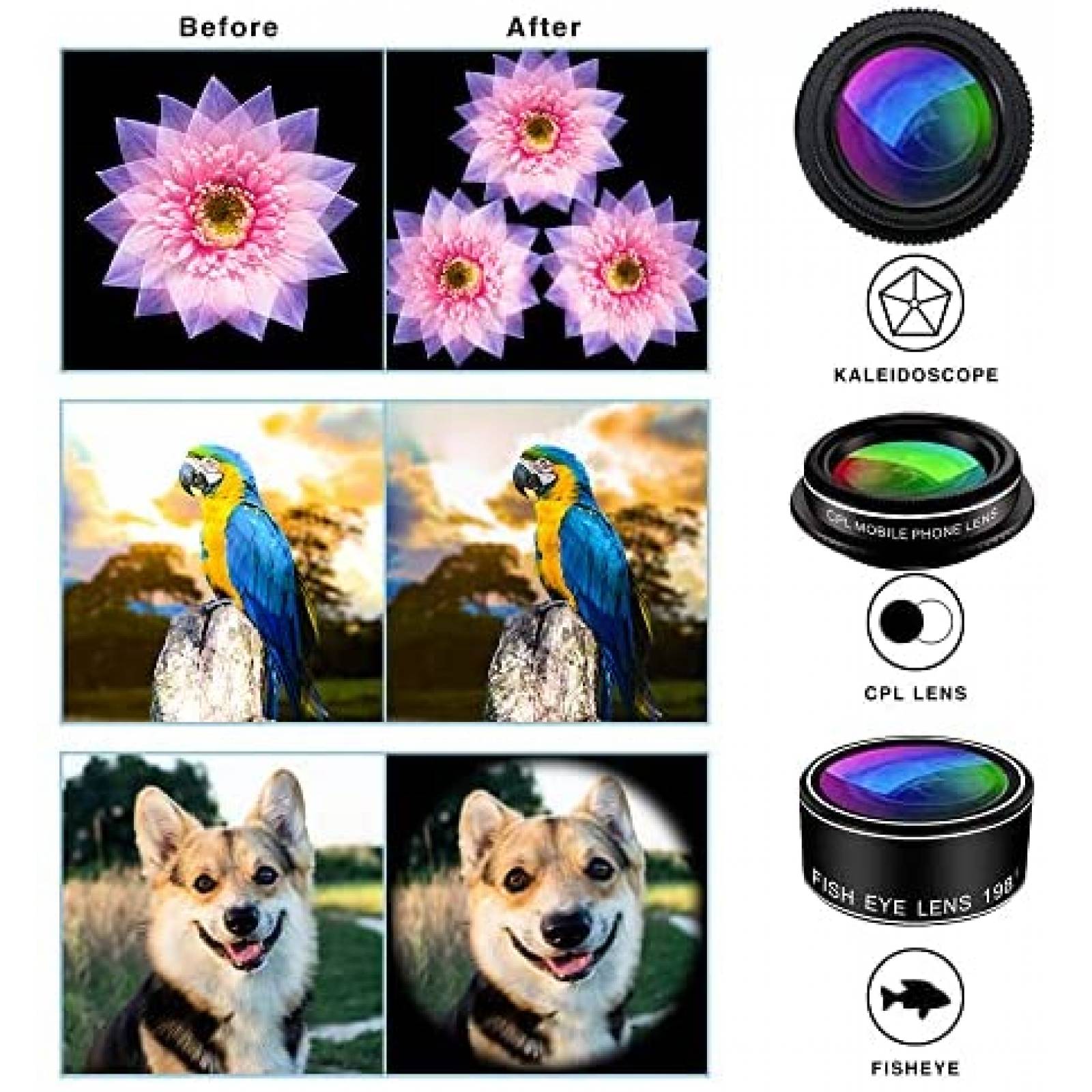 Kit Lentes para Camara de Celular MZTDYTL 9pzas con Clip