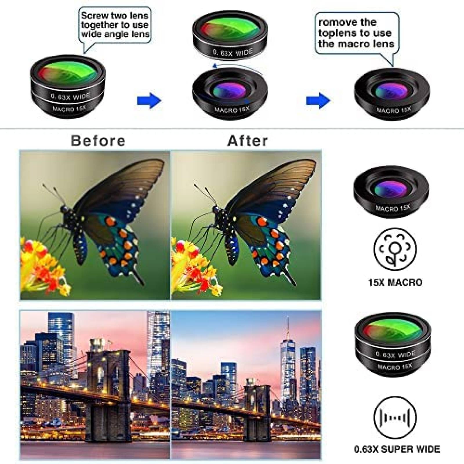 Kit Lentes para Camara de Celular MZTDYTL 9pzas con Clip