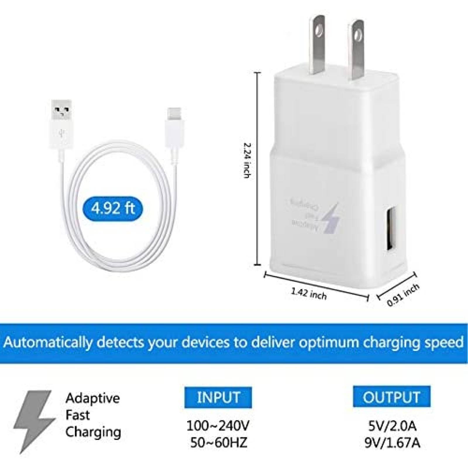 Cargador de Pared KAIMENGLONG USB C de 5 Pies 2 Pzs -Blanco