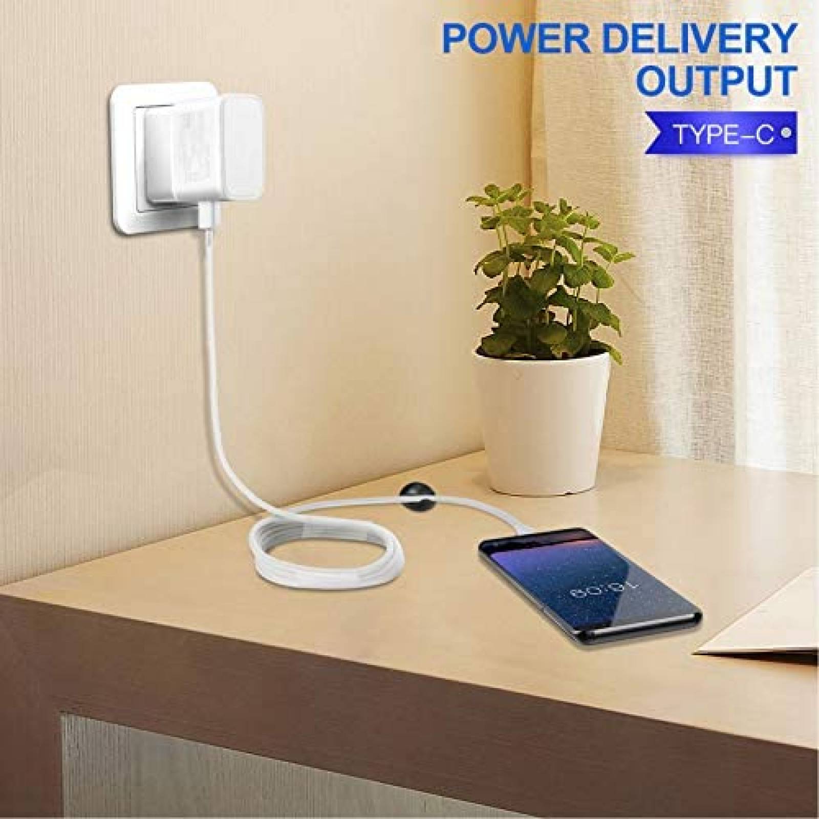 Cargador de Pared KAIMENGLONG USB C de 5 Pies 2 Pzs -Blanco