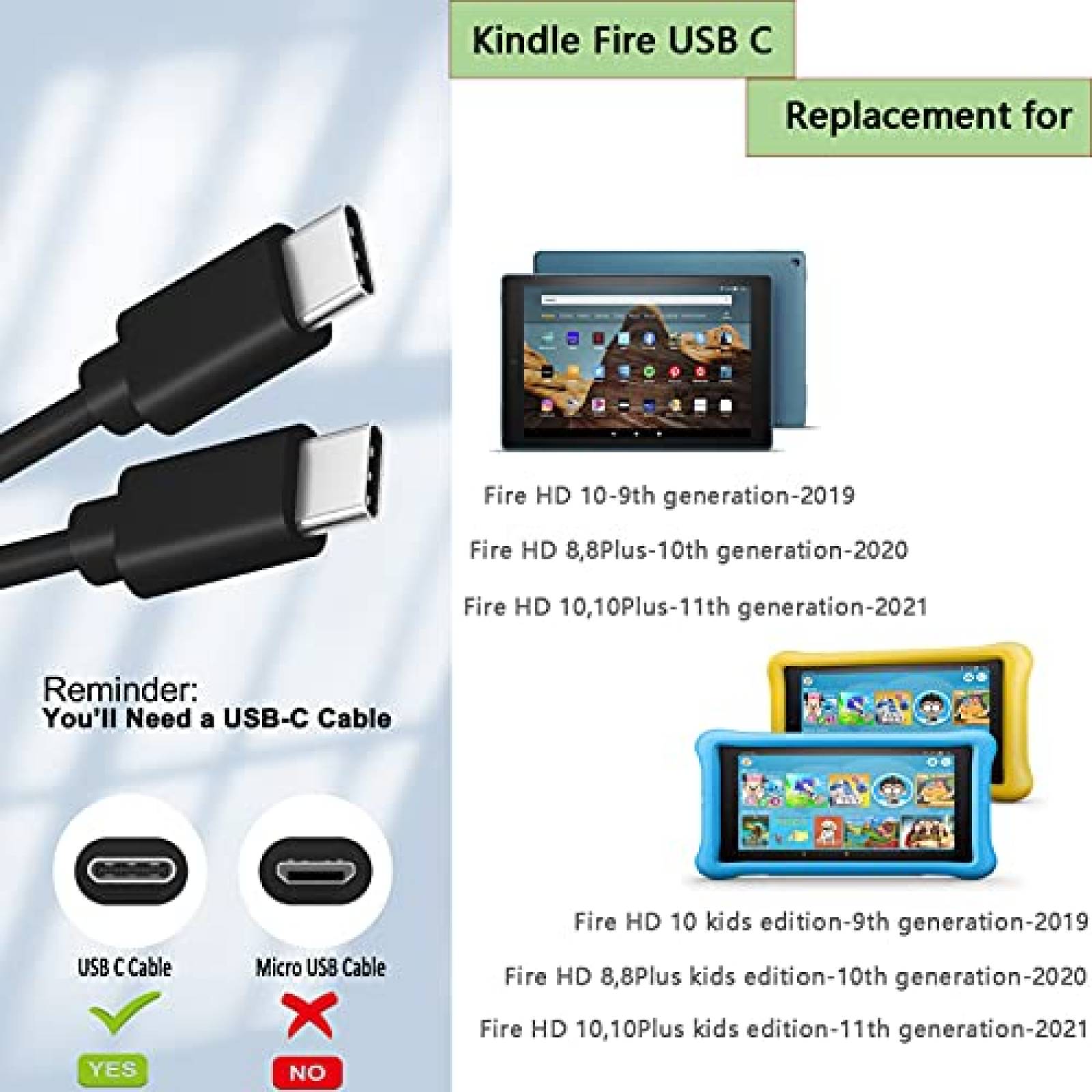 Cargador Tcords Carga Rapida Para Kindle Fire 15W 20W -Negro