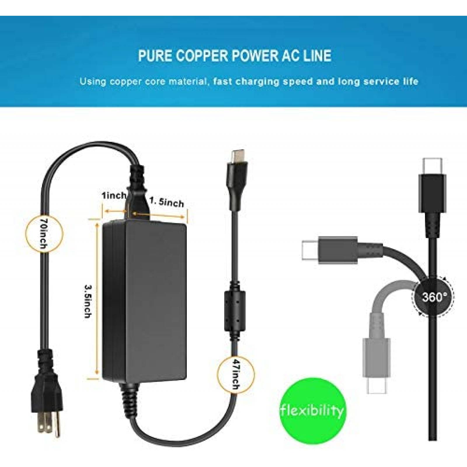 Cargador Universal LNOCCIY USB C p/Lenovo Chromebook -Negro