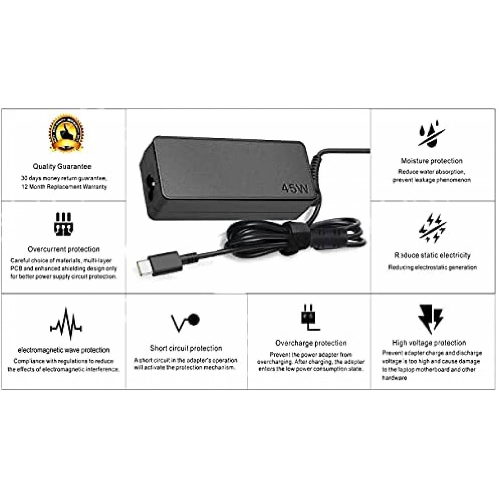Cargador Universal LNOCCIY USB C p/Lenovo Chromebook -Negro